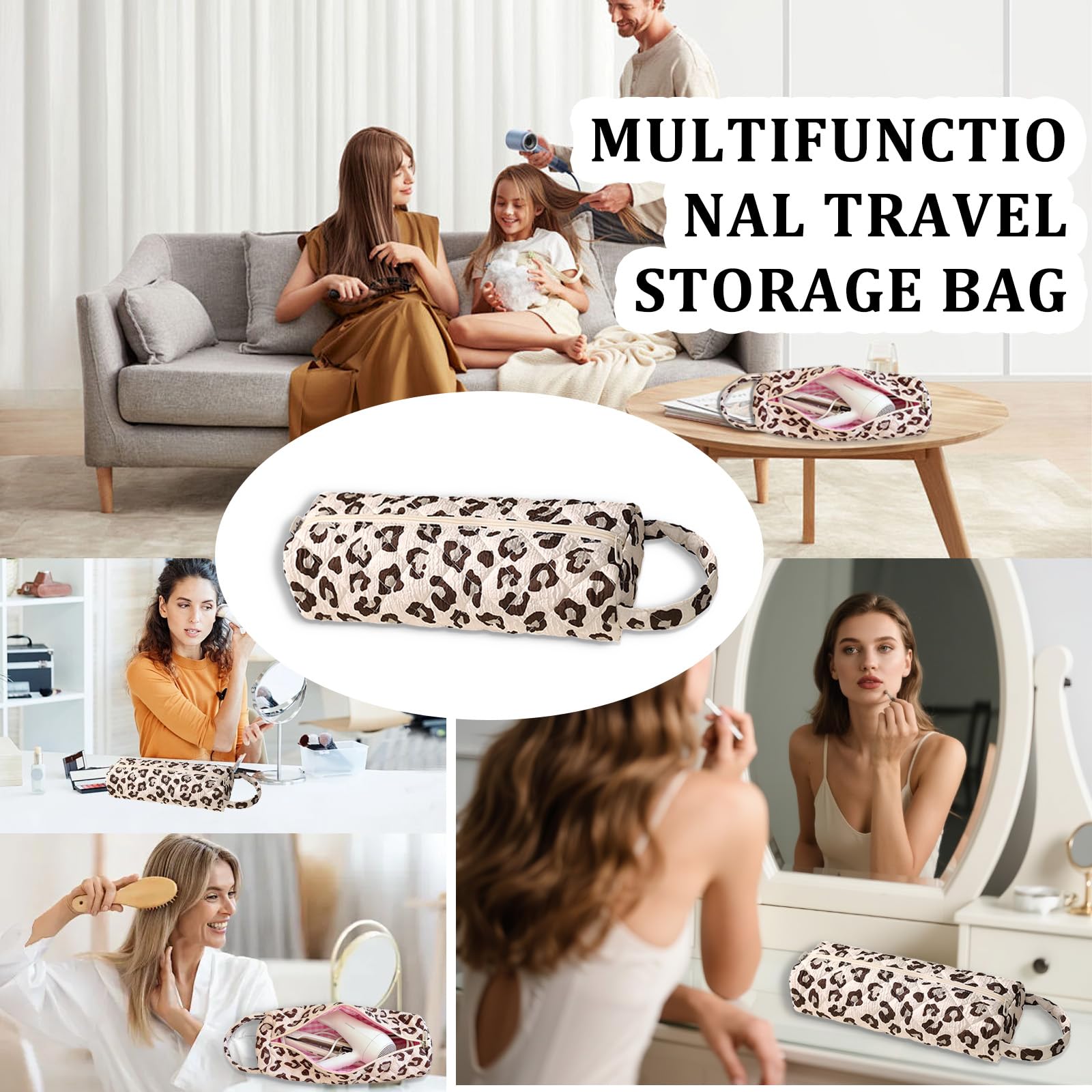 Leopardo Crema Bolsa De Almacenamiento De Viaje para Secador De Pelo, Portátil Funda Plancha Pelo Y Rizador, Ligera Bolsas Viaje para Airwrap Styler Herramientas De Peluquería Organizador
