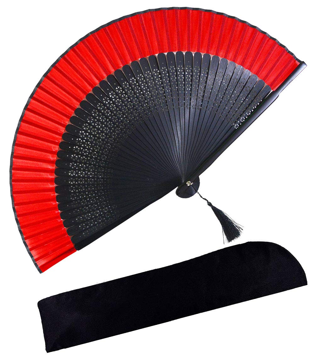 Amajiji 8.27" (21cm) Hand-Crafted Japanese-Style Folding Fan,Woman Retro Silk Fan Bamboo Rib Handicraft Fan Gift Fan Dance Fan Wedding Fan