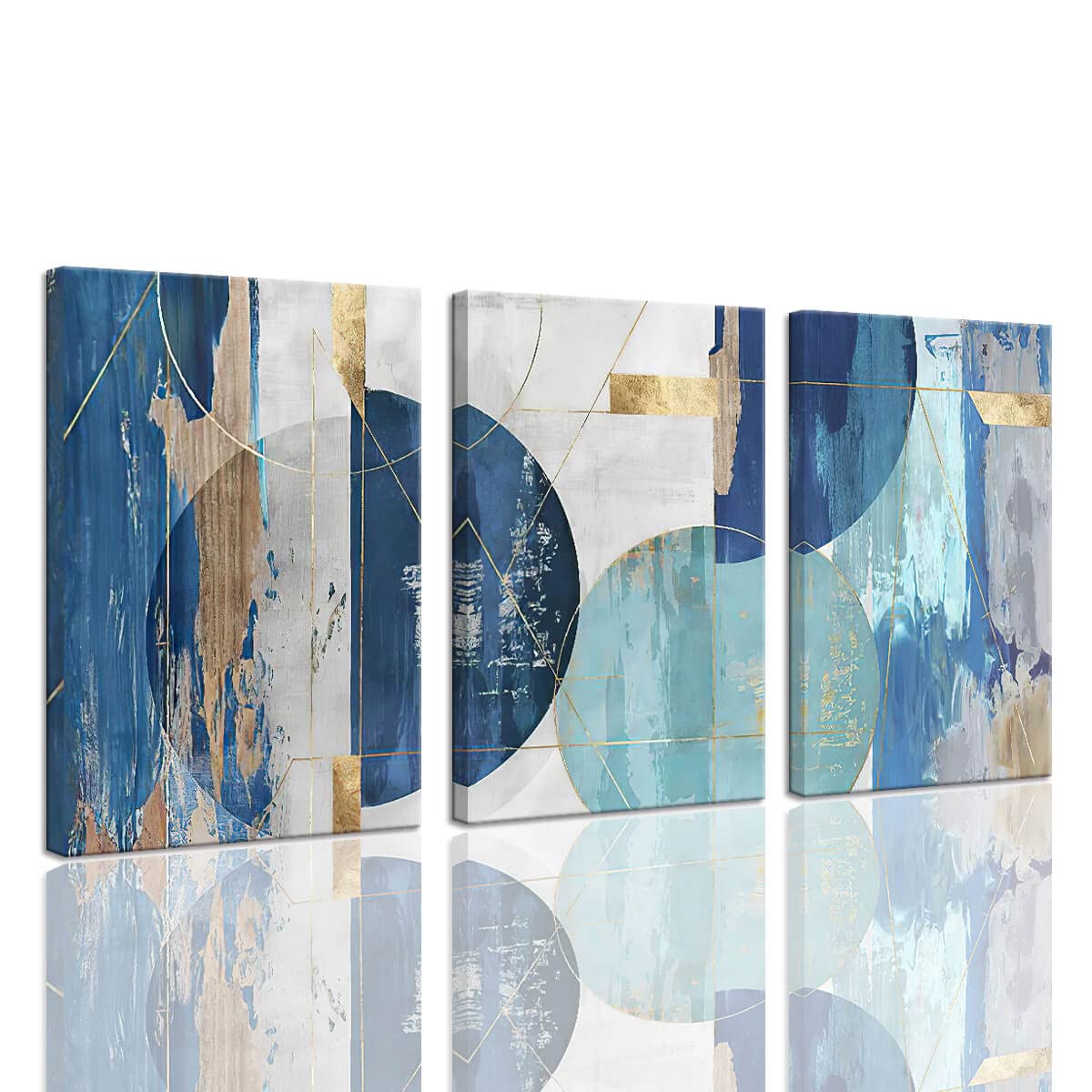 Canvas Wall Art for Bedroom Modern Pictures for Bedroom Wall Decor Prints Abstract Geometric Wall Art Blue Wall Pictures for Office Bathroom Artwork for Home Walls Gallery Wrapped 12x16inchx3pcs