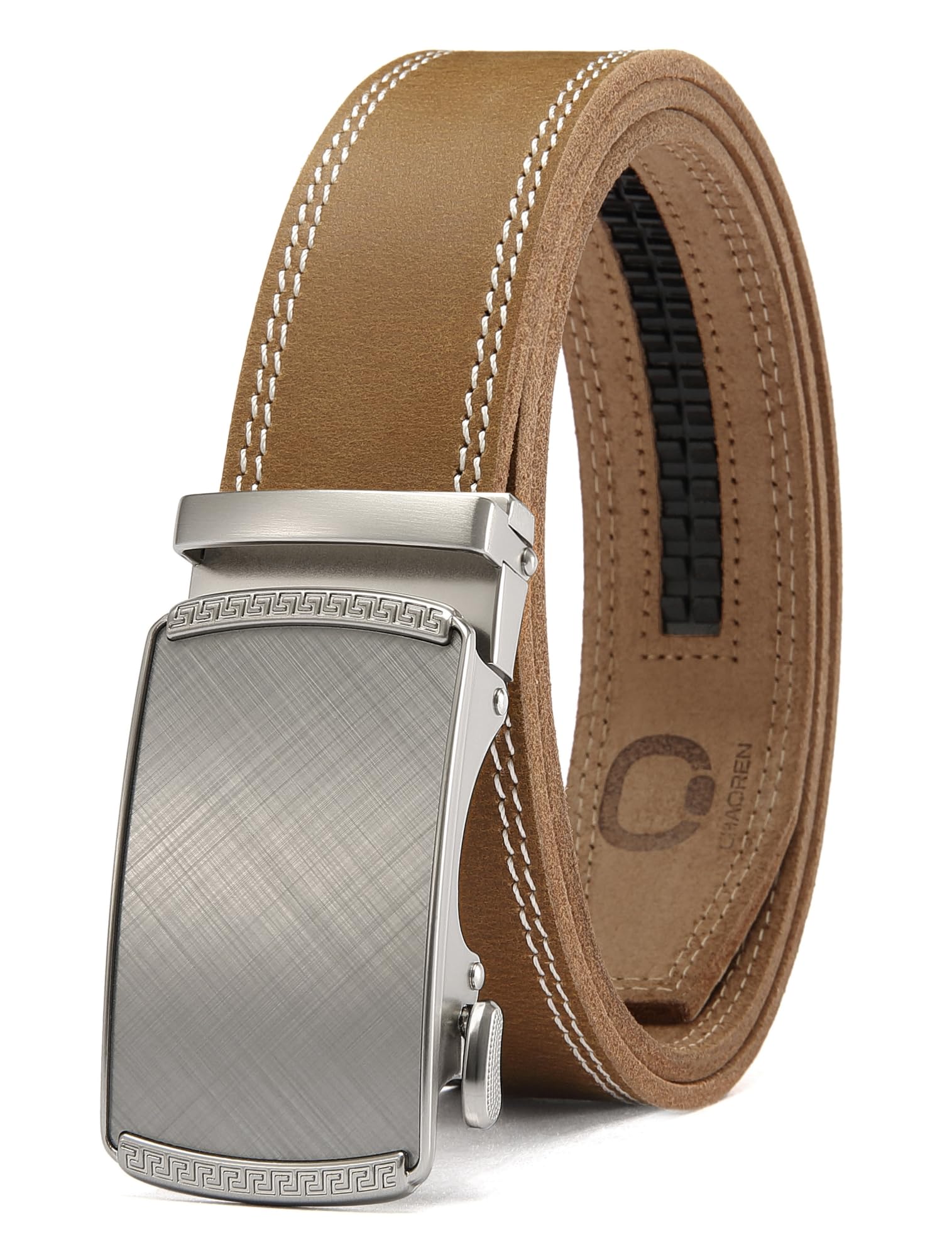 CHAOREN Mens Belt Leather Ratchet Belt - Customizable Fit, Effortless Style (35mm) Charcoal Depiction / Full Grain Brown 36" to 42" Waist Adjustable
