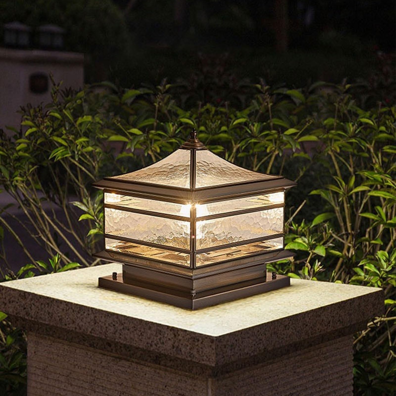 Europejskie miedziane lampy ogrodzeniowe na zewnątrz, szklana kolumna zacieniająca do ogrodu, na taras, patio lub podwórko, latarnia, filar, krajobraz (25 cm / 9.8in)