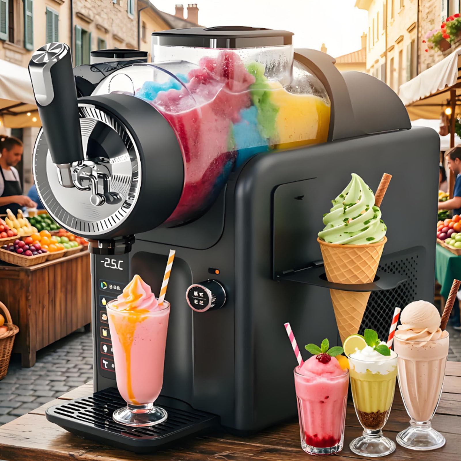 smafoseedding Slushie Maker Machine 185w,No Ice,5 Preset Slushy Machine For Granita & Slush,2L Soft Serve Ice Cream Maker W/ 360° Mixing, Self-Clean Barrel, 8-10 Servings In 15 Mins Commercial Black