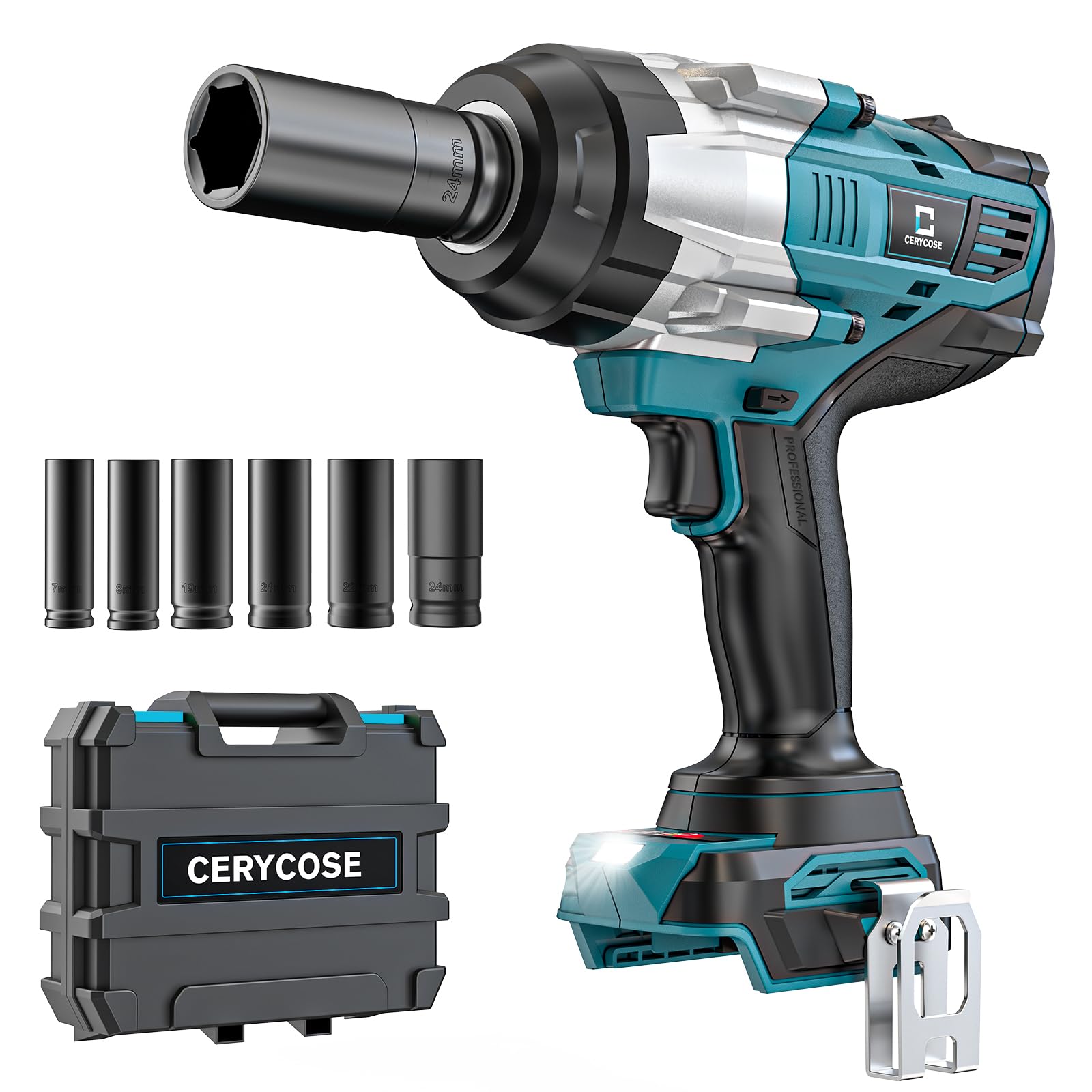 Cerycose Cordless Impact Wrench 1/2 inch Compatible with Makita 18V Battery: 1700FT-LBS High Torque Impact Wrench Heavy Duty Tool - Brushless Electric Impact Gun Includes LED Work Light with 6 Sockets