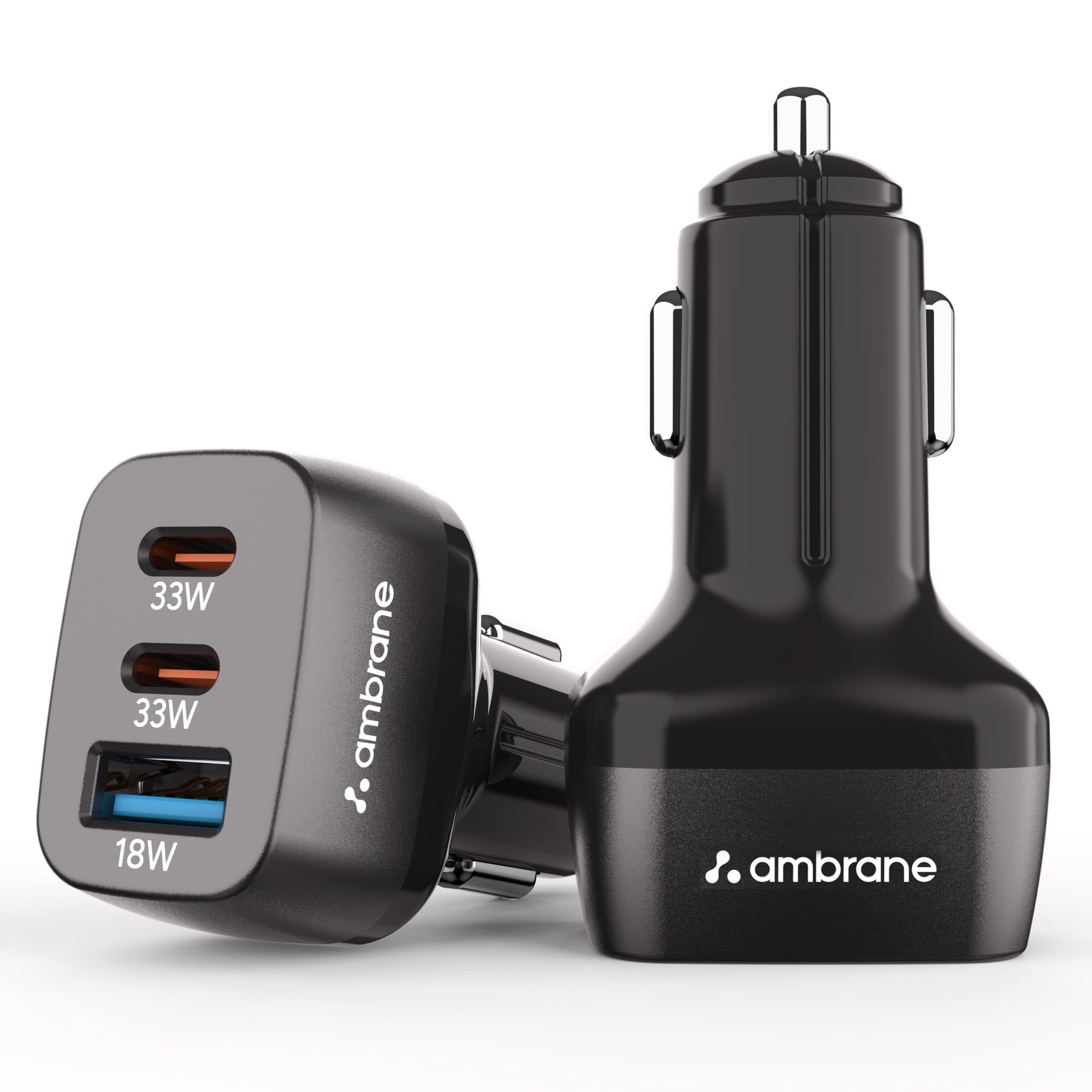 Ambrane 84W Triple Output Fast Car Charger with 2 Type-C PD & 1 USB, Charging Adapter Compatible with Cars for iPhone & Android Smartphone, Laptops, Smartwatch, Earbud, Power Bank (Charge C84, Black)