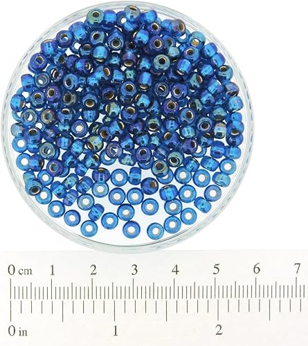 Miniatura 2 de Miyuki Cuentas redondas de semillas de Rocaille Tamaño 60 0.71 oz Plateado Forrado Capri Blue AB