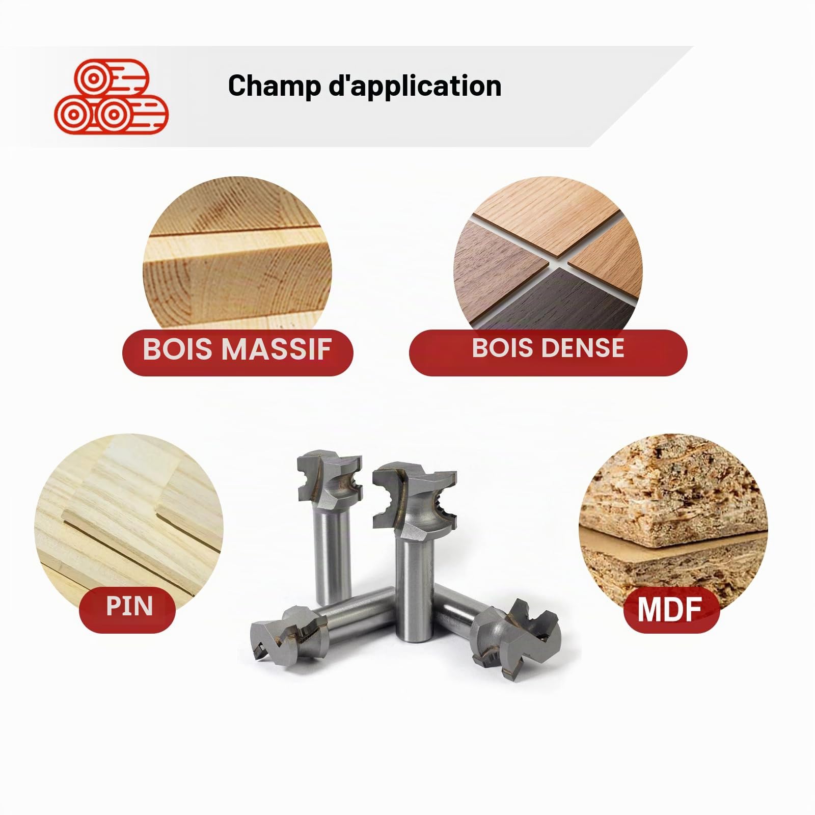 Mèches de défonceuse Jeu d'outils pour Festool Domino Tenons - Carbure de tungstène - Coupe droite - 4 pièces (5 mm, 6 mm, 8 mm, 10 mm) - Mèches de défonceuse Festool Domino