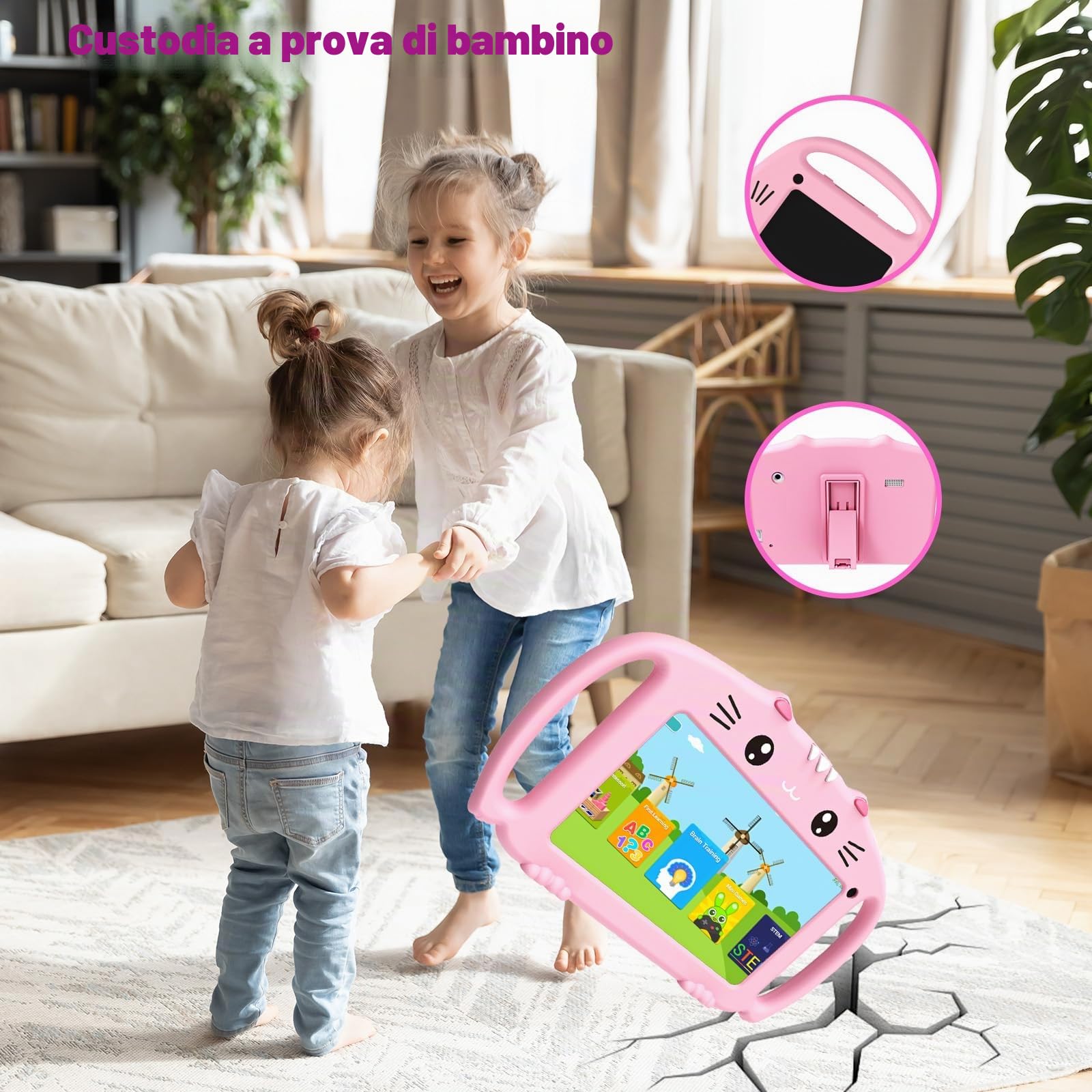 ascrecem Tablet 7 Pollici Android Tablet Bambini con WiFi Bluetooth Controllo Parentale Quad Core 2GB RAM 32GB ROM Giochi Educativi Preinstallati 3 a 14 anni Ragazza(Pink)