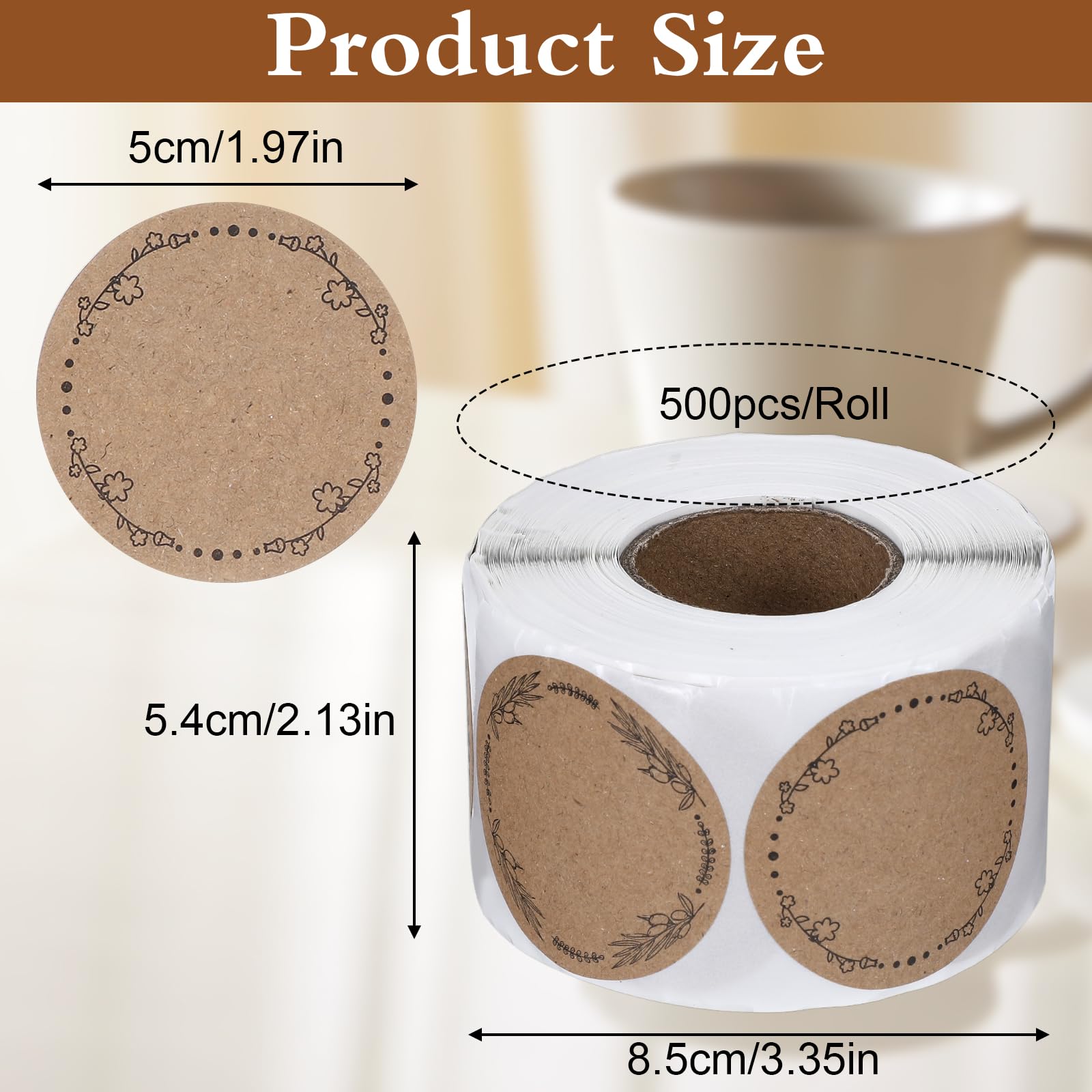 Ouligay 500 naklejek z papieru typu kraft, 5 cm, etykiety ze szkła marmoladowego, samoprzylepne, okrągłe etykiety na kieliszki marmolady, naklejki na prezenty na torebki na prezenty, koperty
