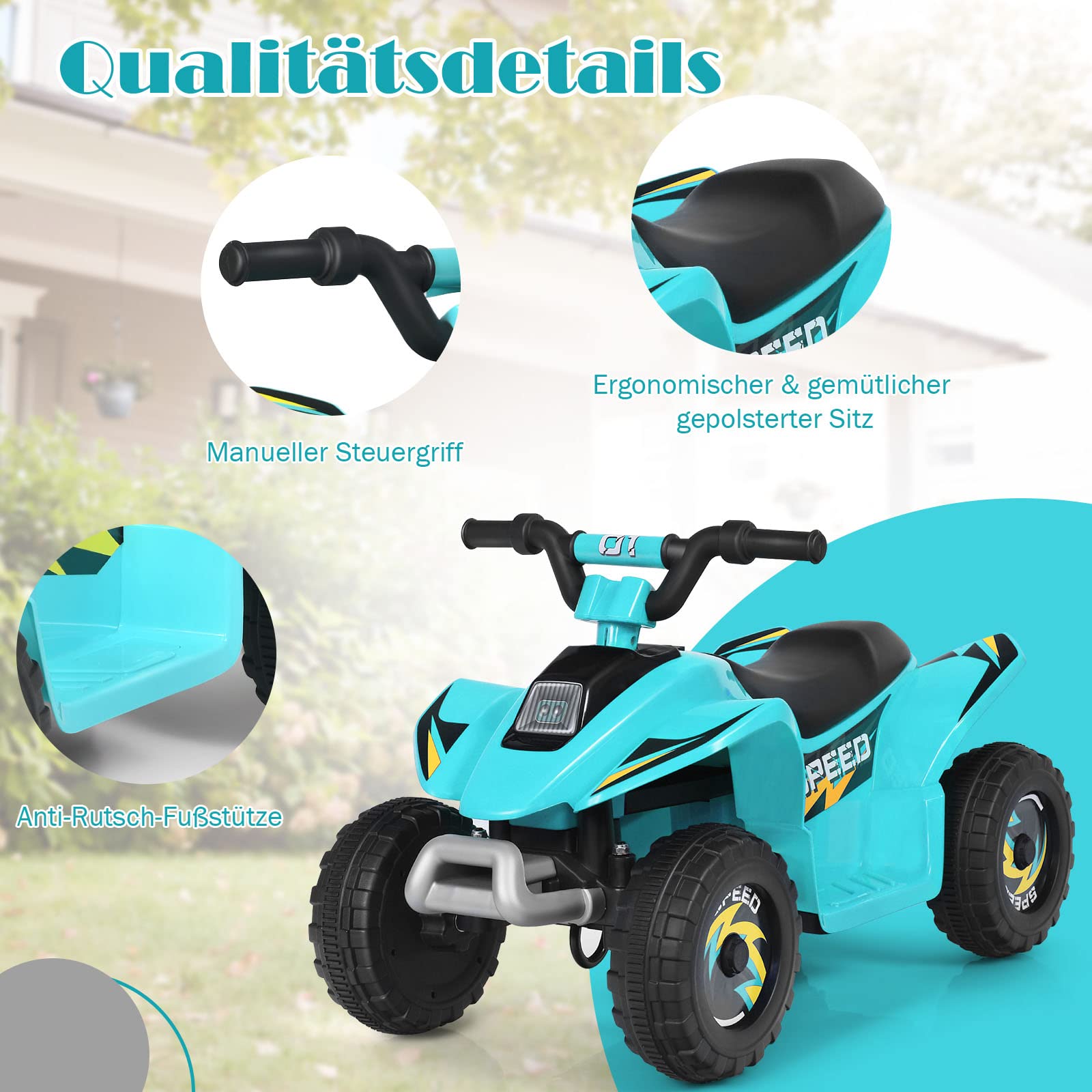 GOPLUS Quad Eléctrico ATV 6V para Niños de 3+ Años, Moto Electrica Infantil con Función Delante y Atrás, Vehículo Eléctrico con Velocidad 2.8-4.6 km/h, Carga Máxima 30 KG, 73 x 40 x 44,5 cm, Azul