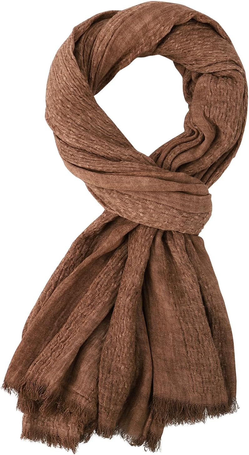 Cotton-Linen Scarves Mens Stripe Crinkle Long Scarf Fashion Wrap Shawl for Travel