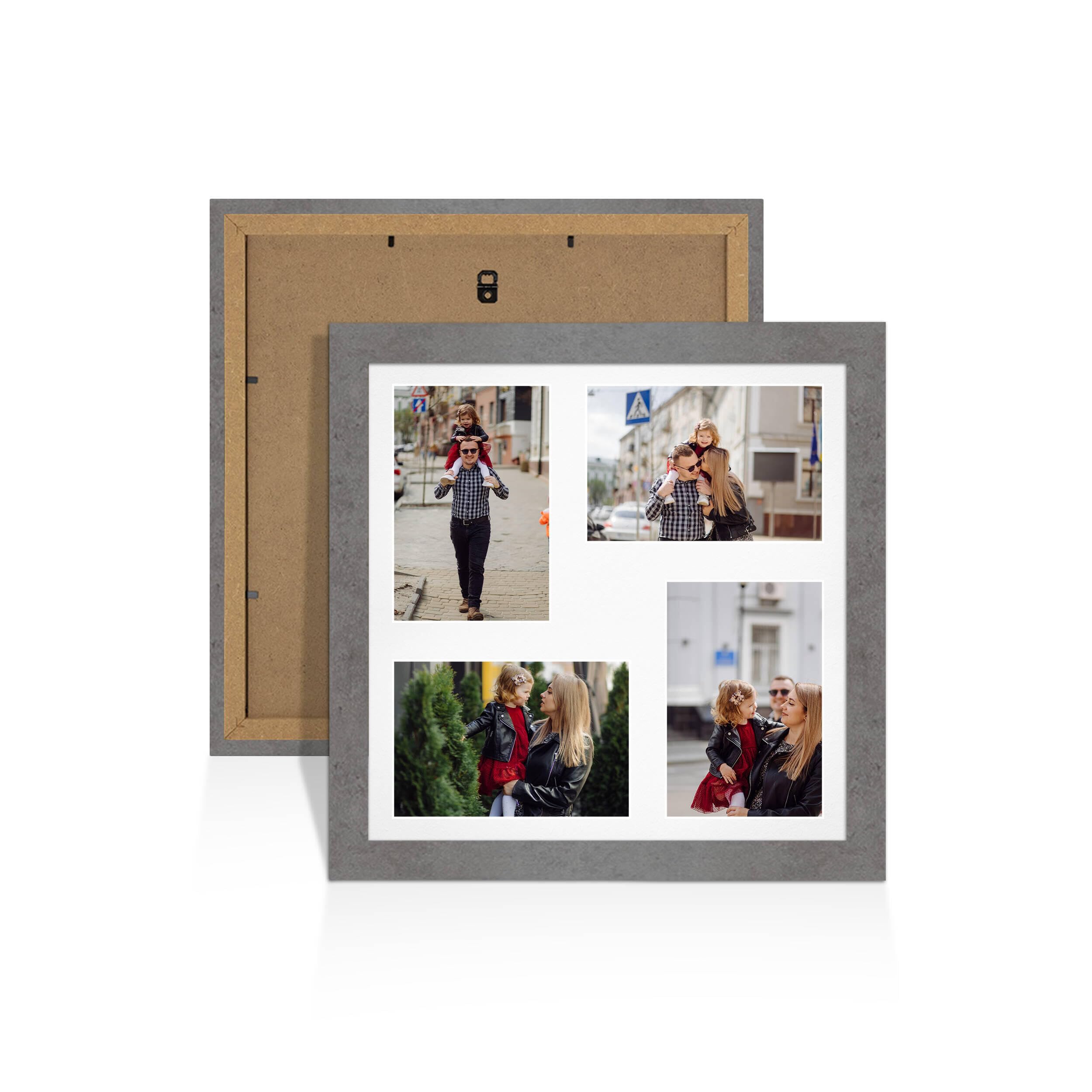 Alison Kingsgate Grey Marble 12x12 Photo frames for multiple pictures -4 Apertures Collage Frame with White Mount - Holds (4x) 6x4 Photos - Engineered Wood & Perspex — image 1