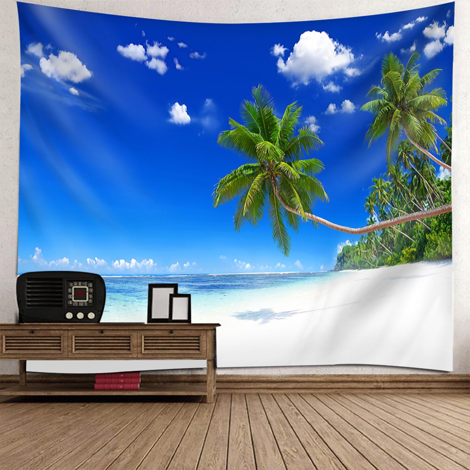 RDSGYZ Wandbehang Stoff Groß 350x256CM, Wandteppich Wandtuch Outdoor Blauer Himmel Strand Kokospalmen Wandvorhang Wanddeko für Schlafzimmer Kinderzimmer