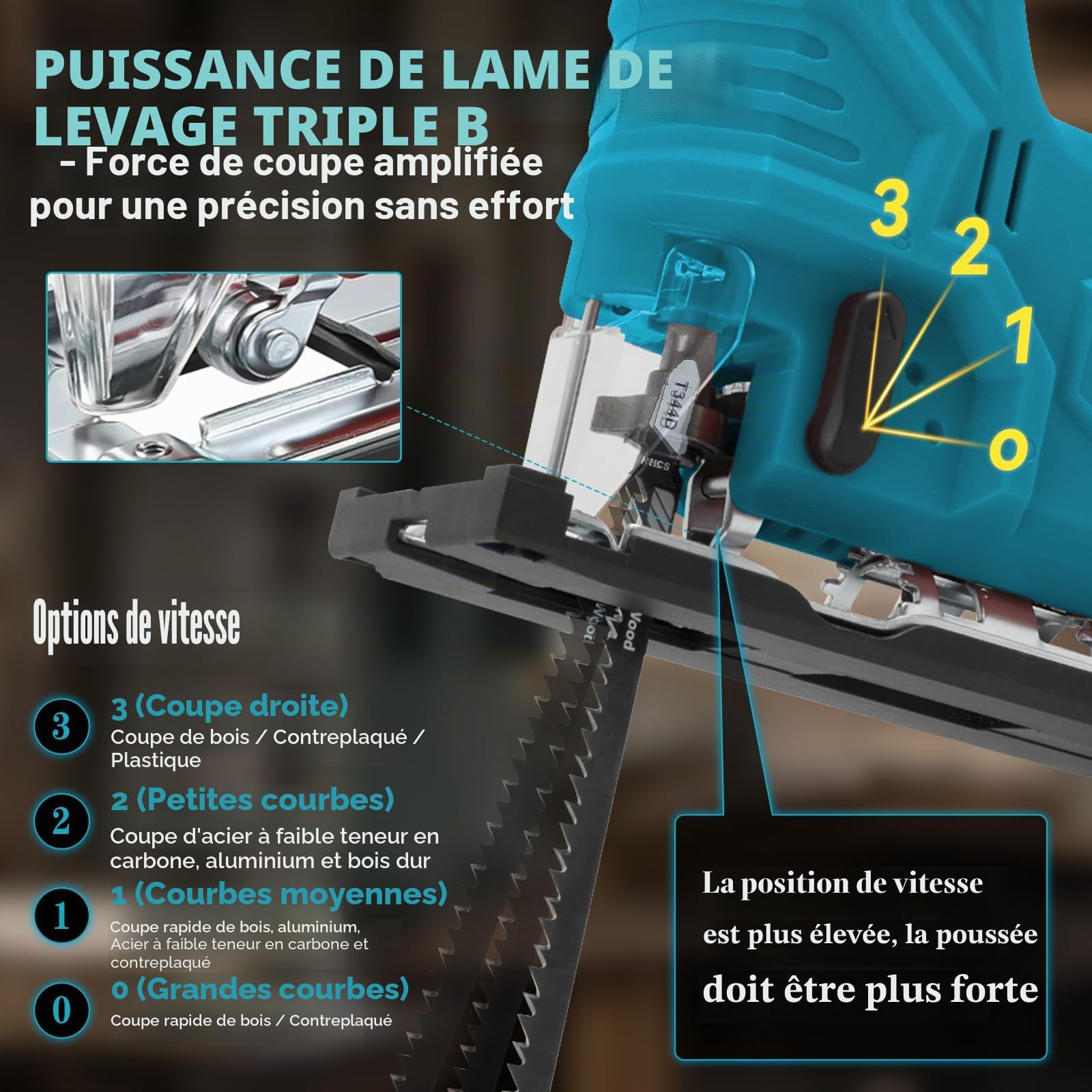 Scie sauteuse sans fil pour Makita 18 V, scie électrique excentrée sans balais de 800 W avec 5 vitesses variables, angle de coupe à angle de ±45°, 6 lames de scie à manche en T (sans batterie)