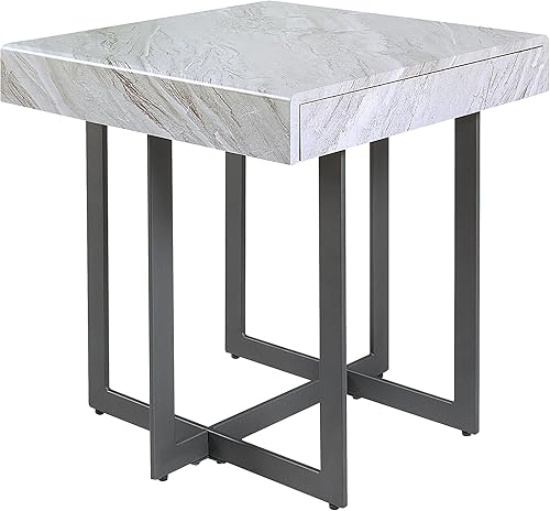 Furniture of America Willy Modern - Mesa auxiliar de mármol sintético de 1 cajón de 22 pulgadas para sala de estar, dormitorio, color gris