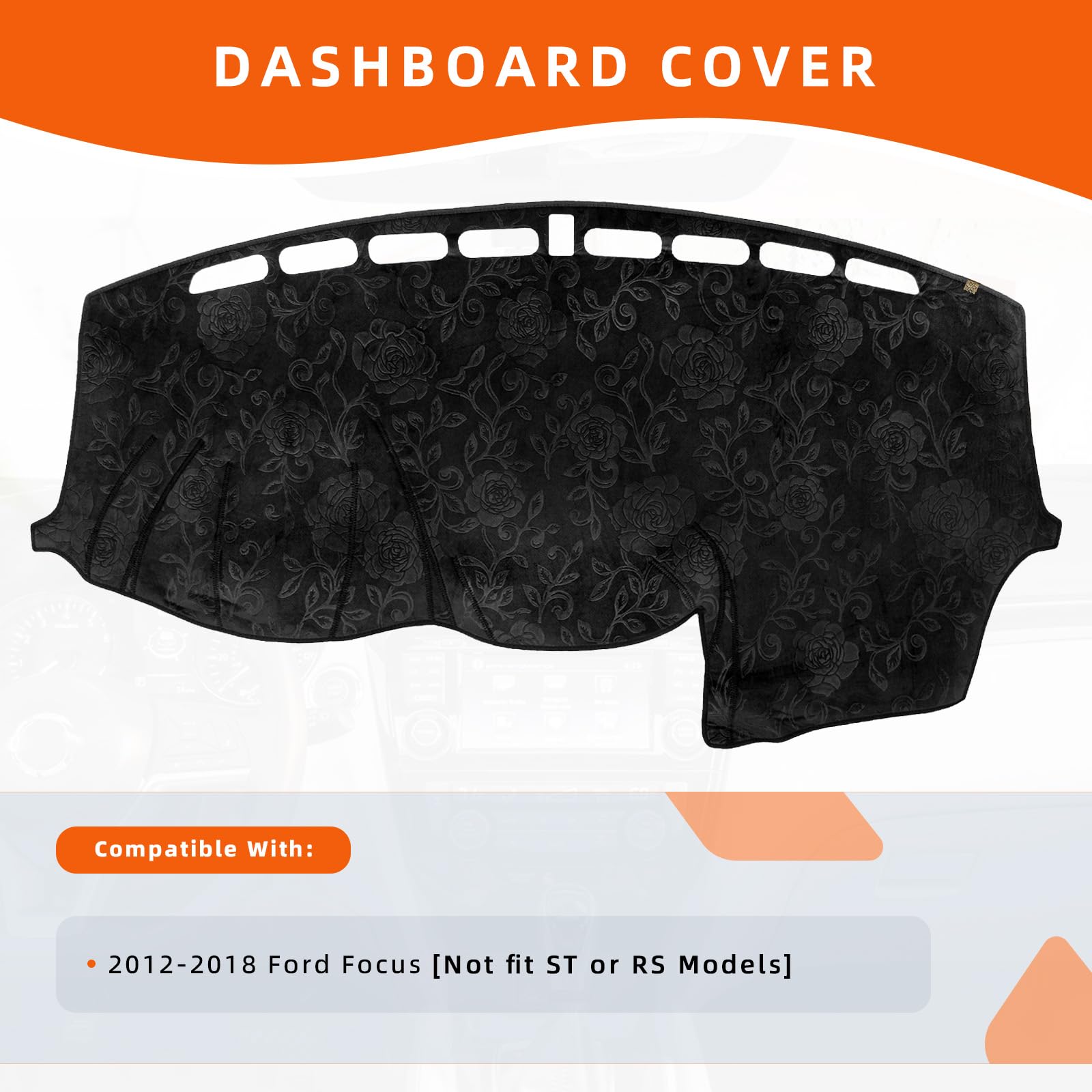 Cubierta de salpicadero para Fo-rd Focus 2018-2012 (no Compatible con Modelos ST o RS), tapete antirreflejos, Almohadilla Antideslizante Protector Solar (Franela)