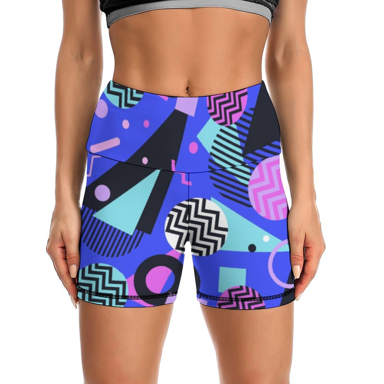 Retro 80s 90s High Waist Yoga Shorts for Women Athletic Shorts Leggings Running Pants Black