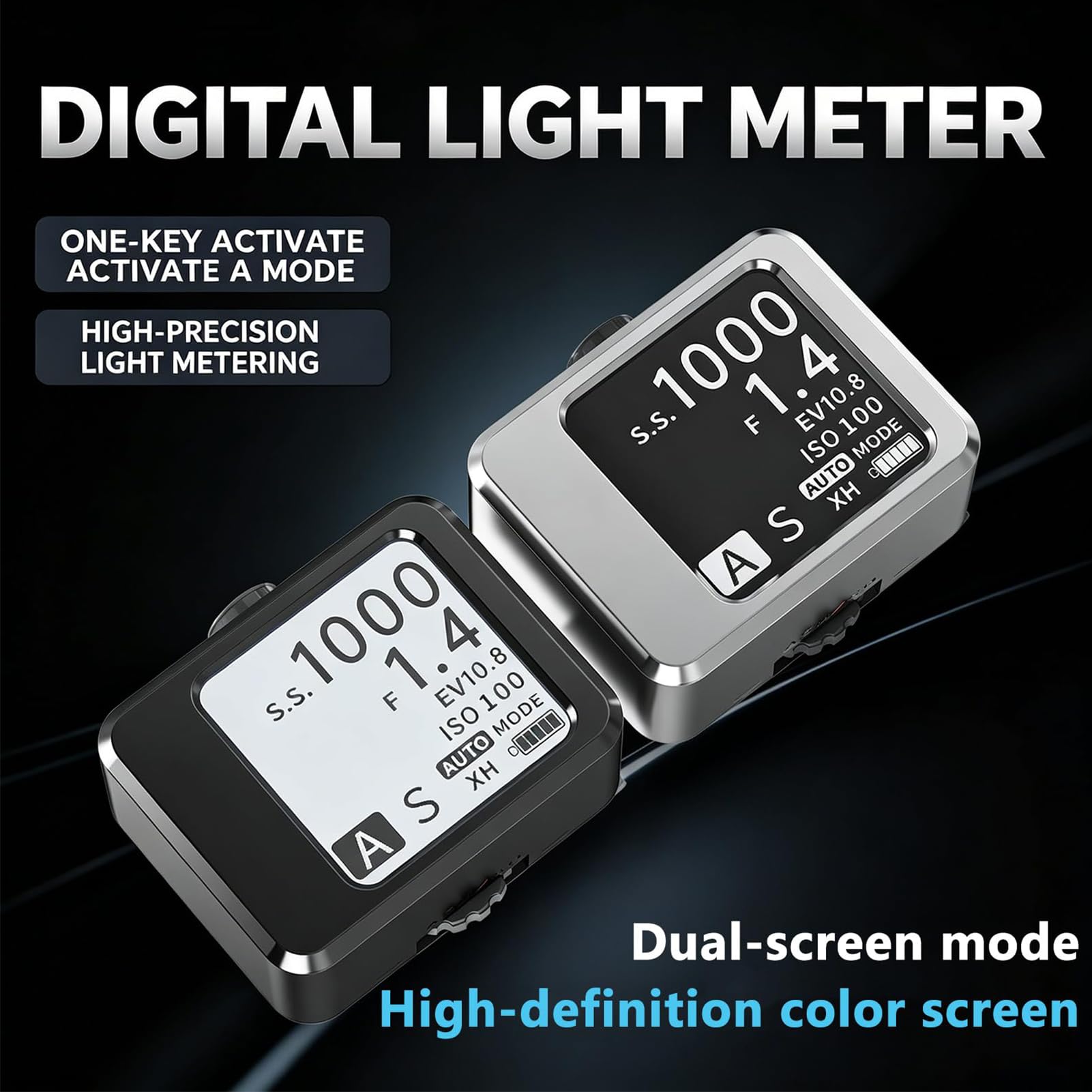 Misuratore di luce digitale per fotocamere, 30° FOV Riflesso, con ampio schermo OLED, gamma EV 1 – 22, sensore ad alta precisione, ricaricabile, attacco a slitta fredda
