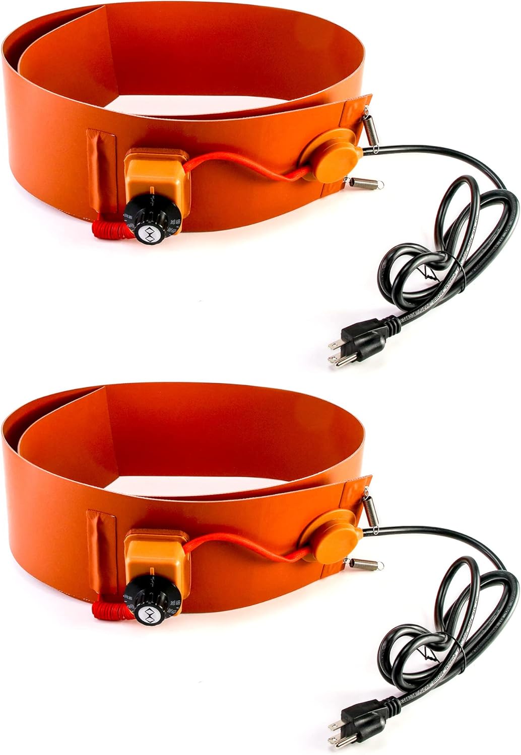 QWORK Drum Heater Barrel Band for 55 Gallon Metal Oil Drum - 2 Pack, 1200 Watt 120 Volt Grease Keg Pail Heater with Temperature Adjustment and Thermostat