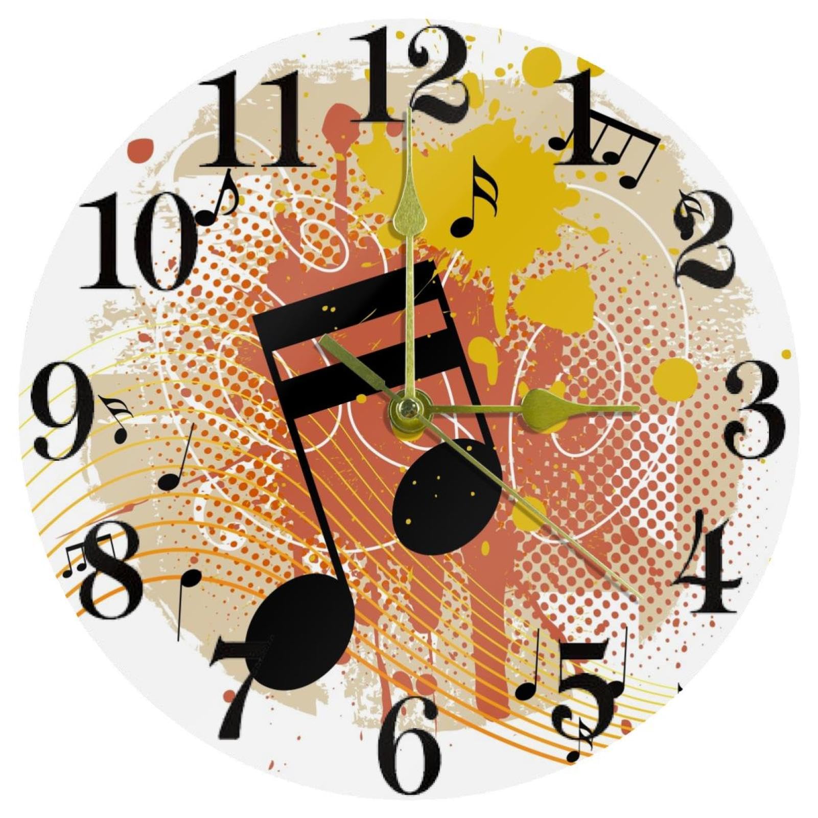 Horloge murale à quartz silencieuse avec fond grunge et note de musique pour salon et bureau