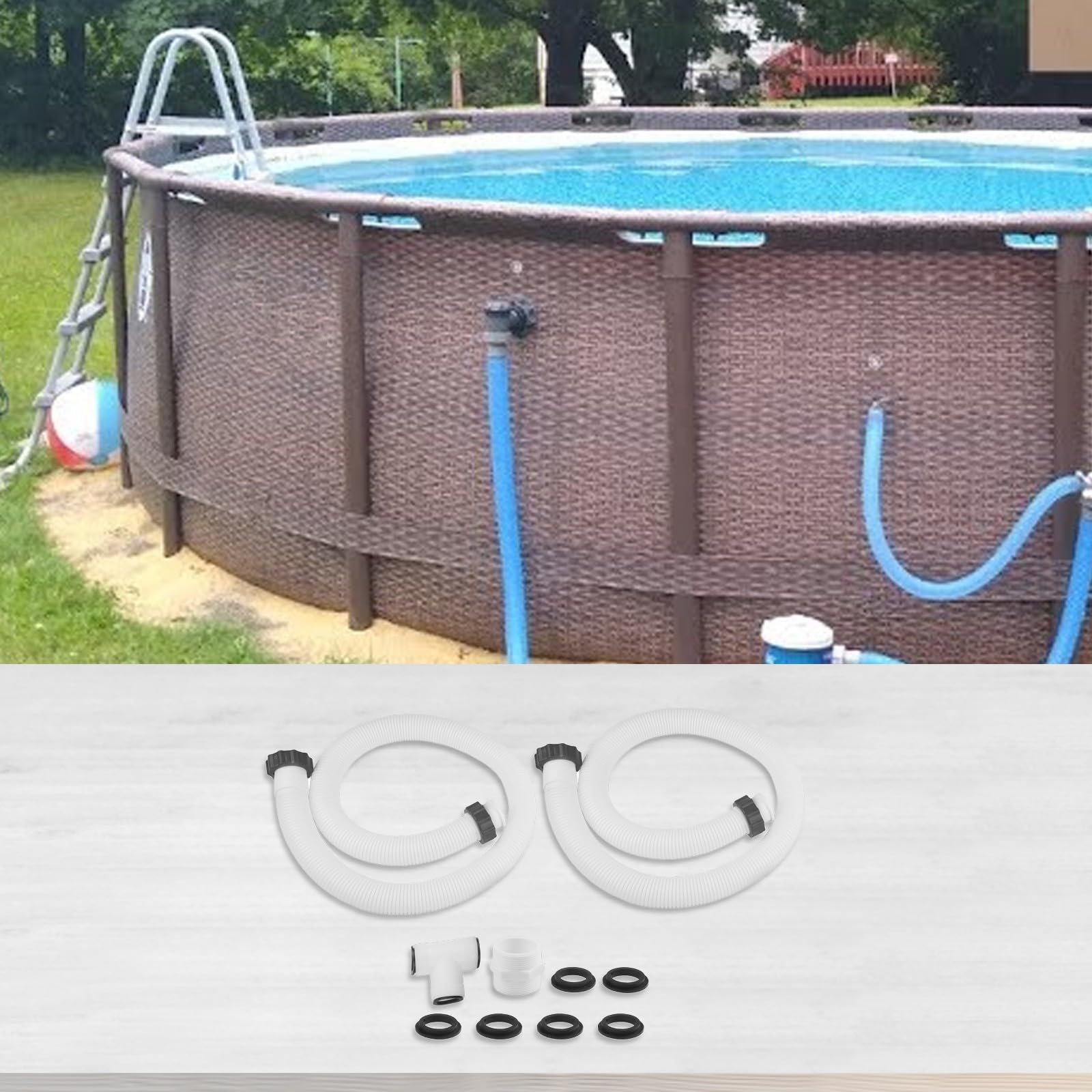 FUBESK Kit adattatore per pompa filtro piscina per Intex e per piscine fuori terra Coleman, tubi di ricambio da 15 pollici con splitter a T e guarnizioni, set di tubi flessibili da 150 pollici