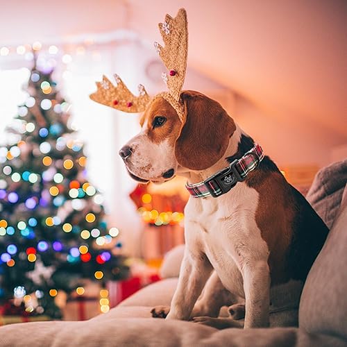Miniatura 4 de Elegant little tail Collar de Navidad para perro, collar rojo para mascotas, collar duradero a cuadros, collar de perro para niñas o niños, regalo