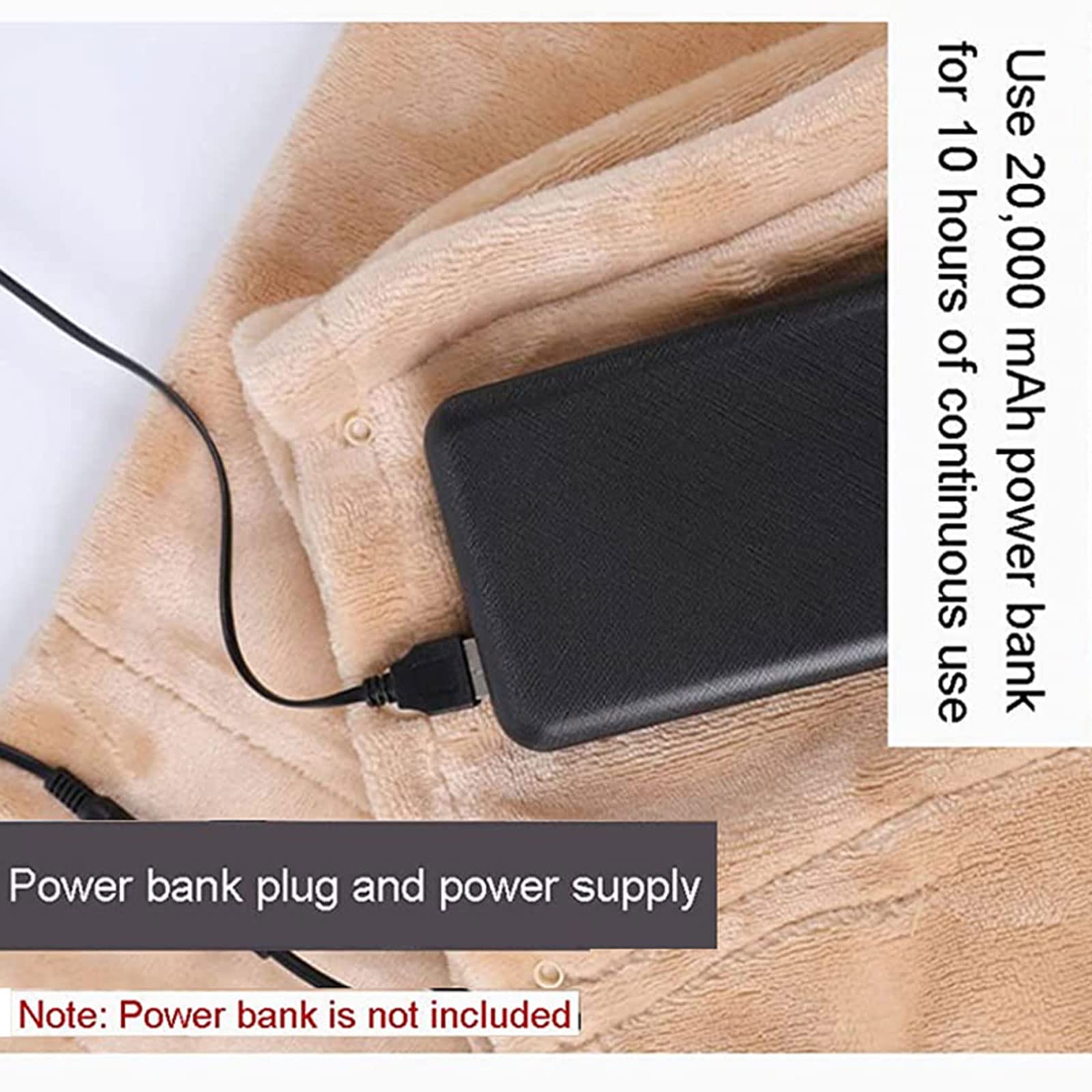 Almohadilla calefactable, manta inalámbrica bufanda térmica, manta recargable con calefacción portátil USB colcha eléctrica lavable funcionamiento con batería, envoltura térmica de franela
