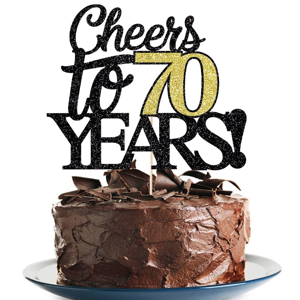 Klionjor Happy 70th Birthday Cake Topper Cheers to 70 Years Birthday Cake Pick 70 Fabulous Cake Decoration for Happy Birthday Anniversary Party Cake Decorations Supplies (70)