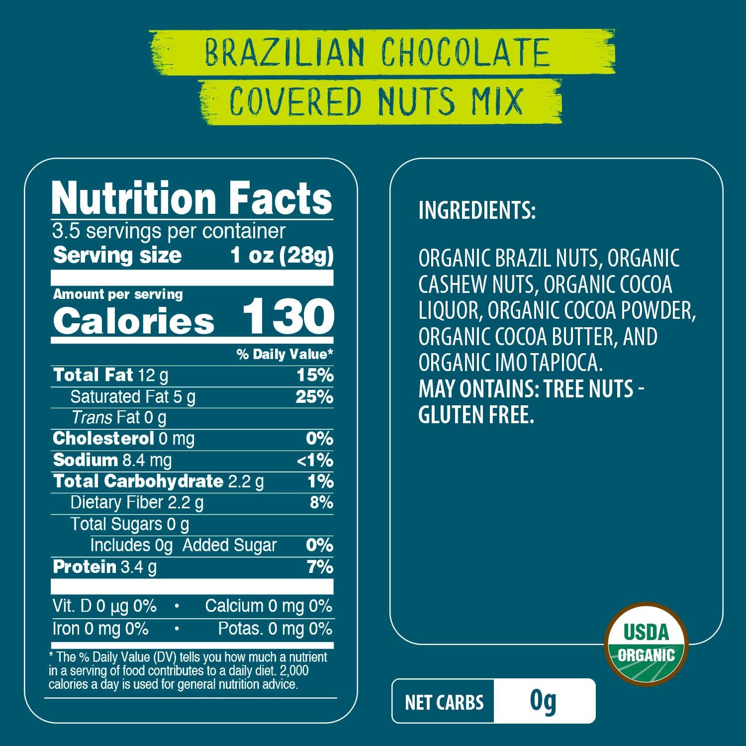 Naturanic Brazilian Dark Chocolate Covered Nuts Snack, No sugar, Keto friendly, Net Carb Zero, All Natural, Organic, Vegan - Pack of 3