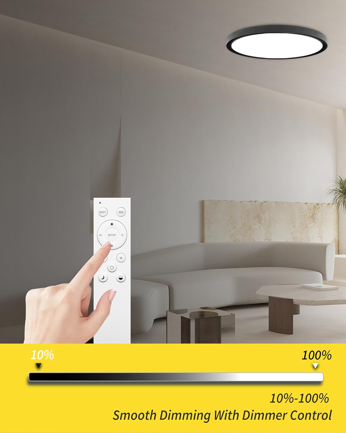 1Pack 20 Inch Remote Control Dimmable Large LED Flush Mount Ceiling Light Panel,40W 4350LM,2700K-6000K Adjustable Color,Ultra Thin Round Black Ceiling Light Fixture for Hallway Kitchen Home Office