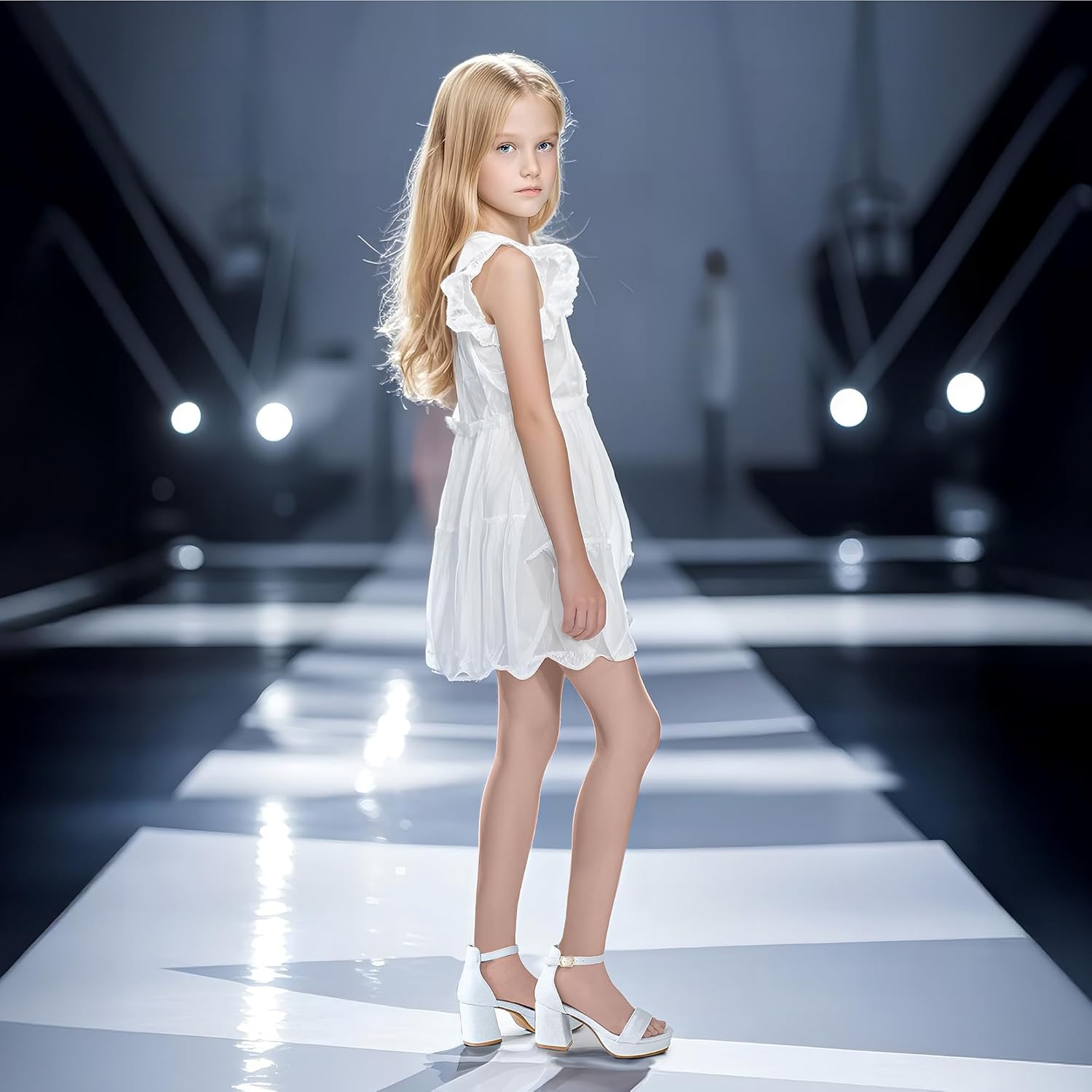 High Heels for Kids Sandals Big Girls Dress Shoes Flower Girl Shoes for Wedding Party Pageant Round Open Toe Ankle Strap Dress Sandals Platform Heels Chunky Pumps for Little Big Kids - Image 6