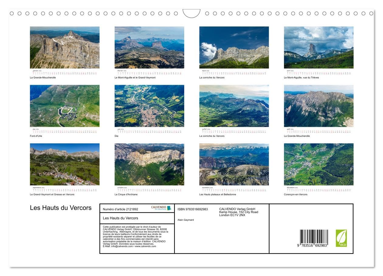 Les Hauts du Vercors (Calendrier mural 2026 DIN A3 vertical), CALVENDO calendrier mensuel: À la découverte des Hauts-Plateaux du Vercors