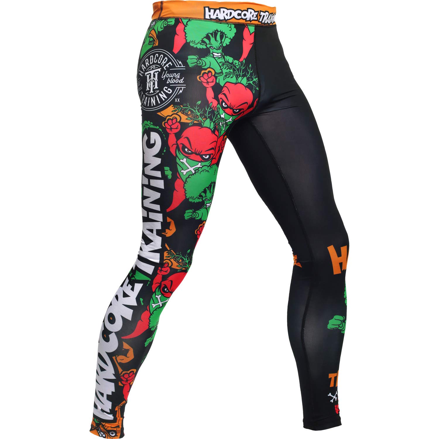 Hardcore Training Men's Compression Pants Spodnie Kompresyjne Leginsy Mężczyźni Bokx Running Muay Thai MMA No Gi BJJ Grappling (DE/NL/SE/PL, Alfa, M, Regularny, Regularny, Czarny Zielony)