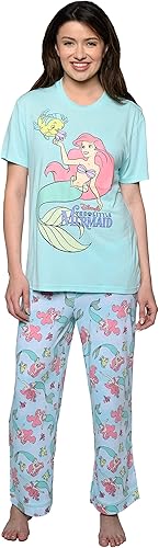 Disney Conjunto de pijama para mujer, camiseta con estampado de sirenita y pantalones de descanso