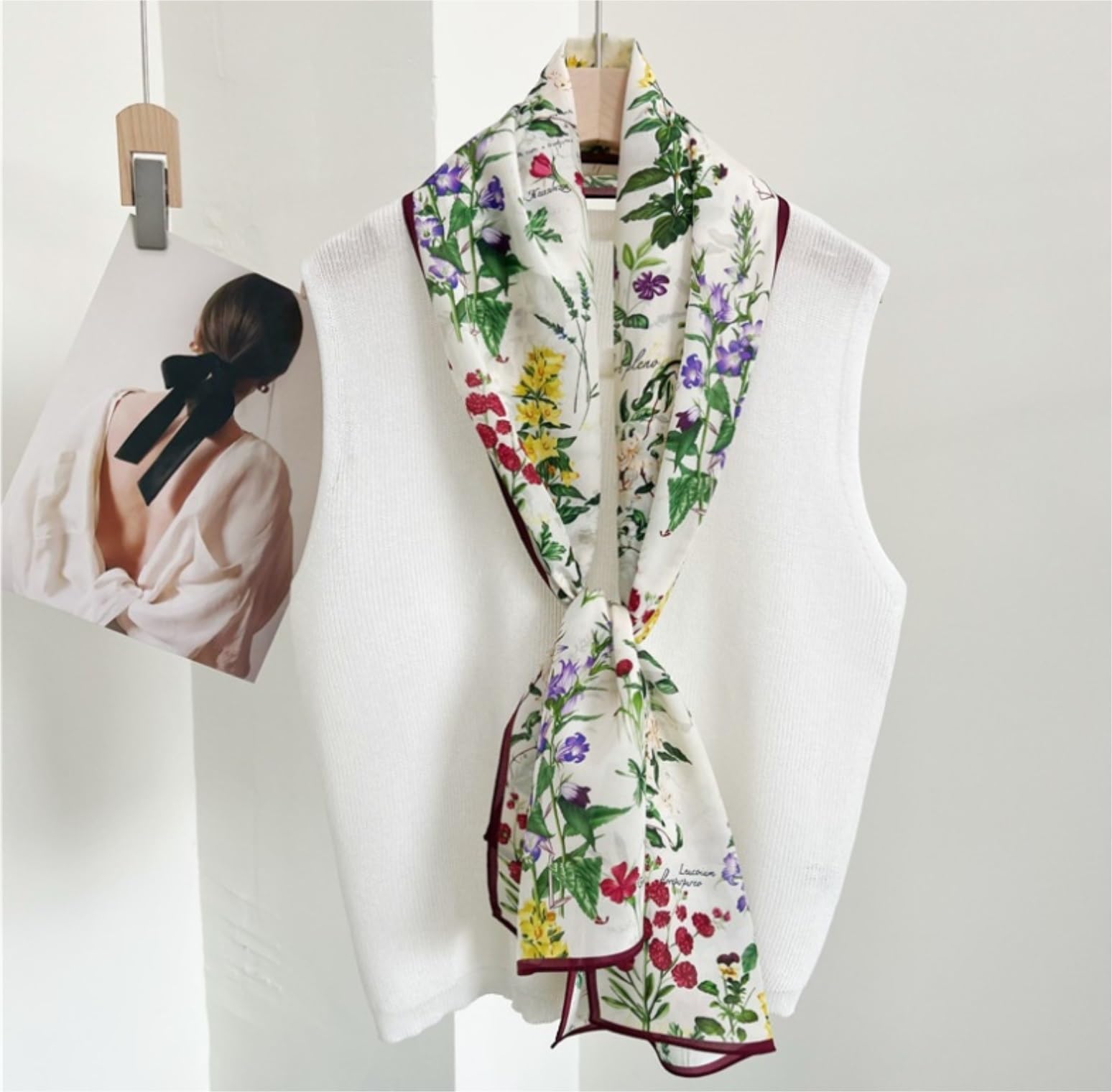 Bufanda Versátil Bufandas De Seda Morera para Mujer Bufanda Satén con Estampado Floral Envolturas para El Cabello Mantón Pañuelo Suaves