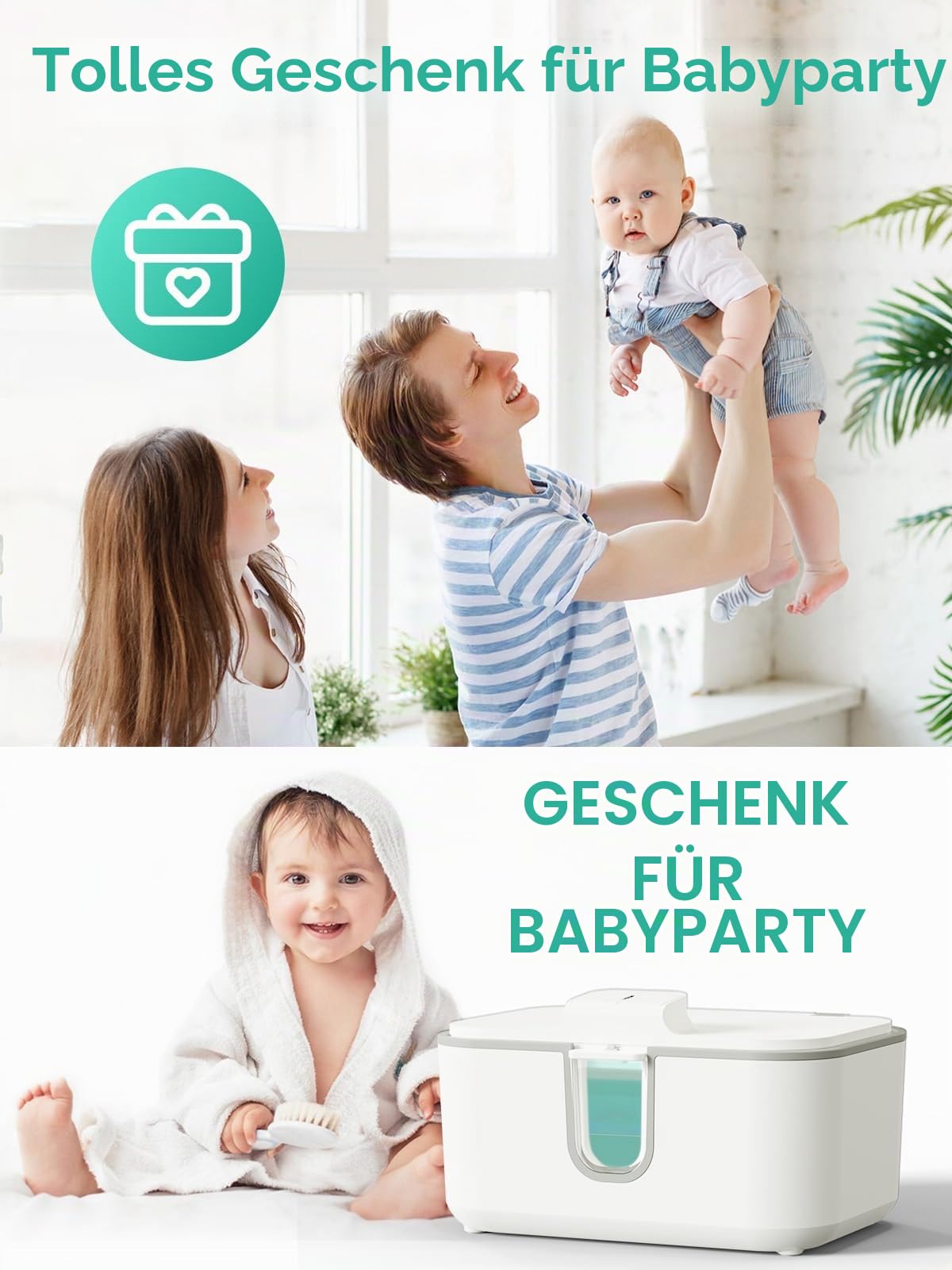 Baby Feuchttücherwärmer, größere Kapazität, Wischtuchspender, gleichmäßige Erwärmung Windel-Wischerwärmer mit Nachtlicht, Ein-/Ausschalter, Weiß