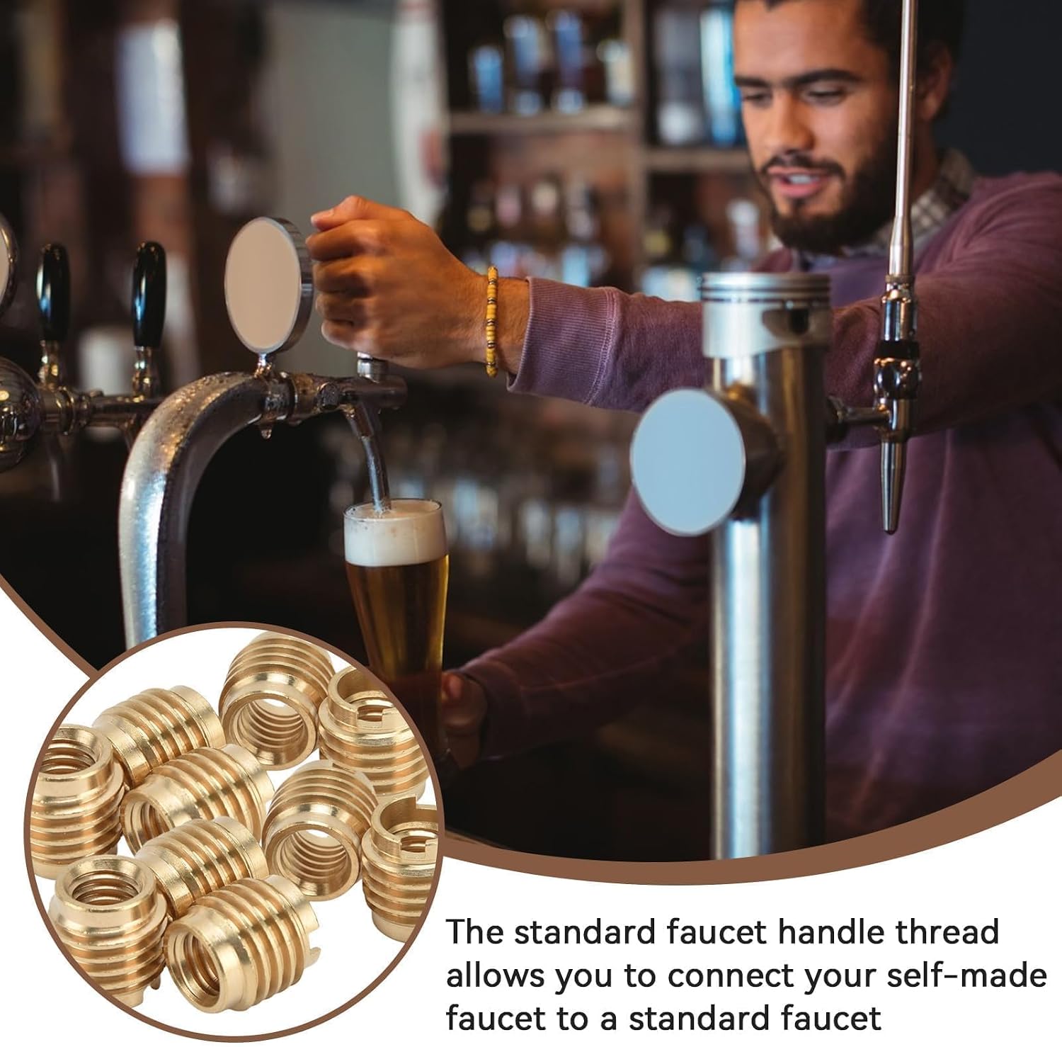 Tap Handle Insert, 10Pcs Beer Tap Handle Insert Beer Handle External Thread Threaded Insert Faucet Handle Dual Handle Install Nuts