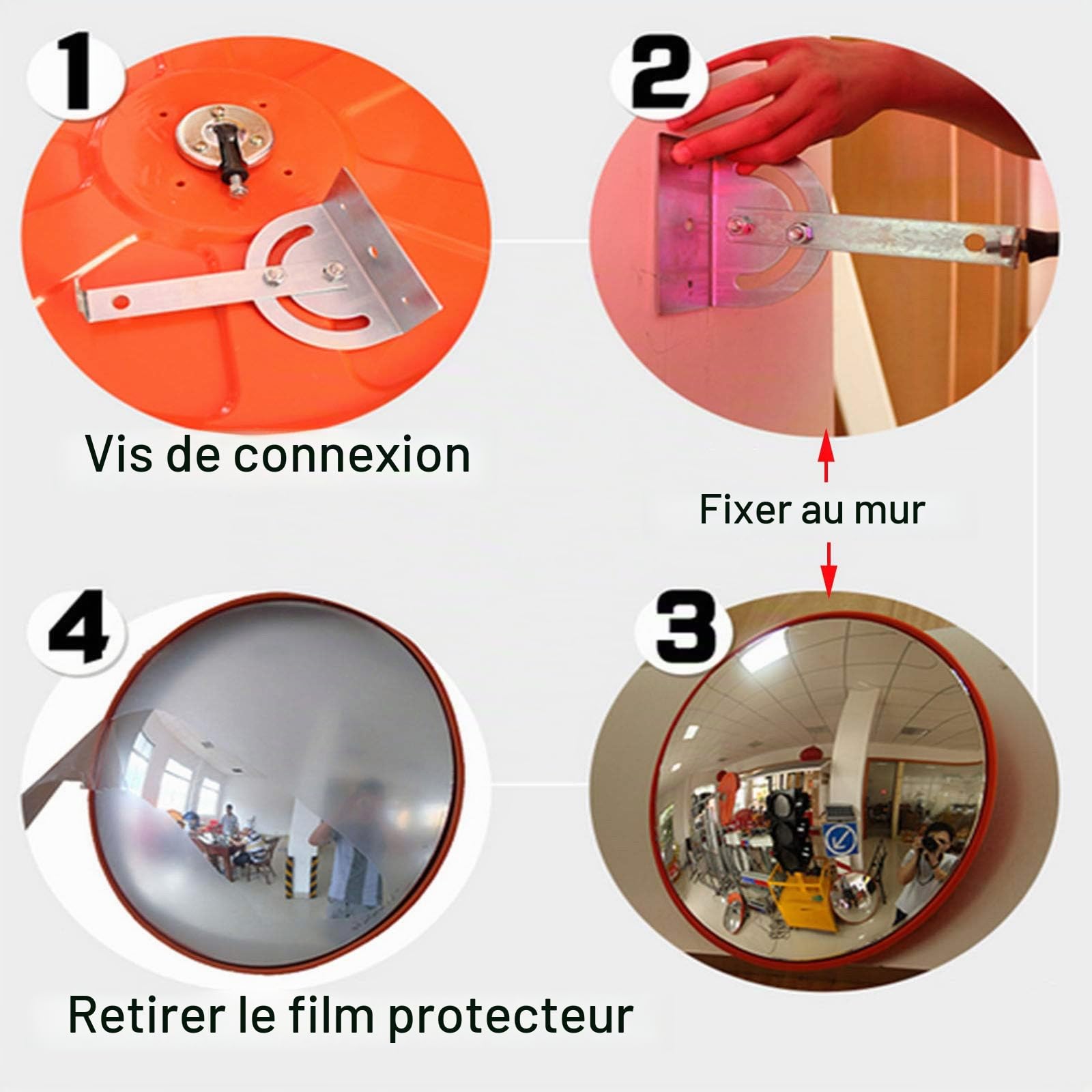 Convexe 60cm - Miroir de Rue Réglable Avec 130° Grand Angle pour Sortie Garage, Allée, Parc - Circulation Intérieur et Extérieur