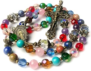 Beautiful Basilica Window Crystal and Stone Rosary Beads Catholic for Women With Miraculous Medal Centerpiece - Catholic Rosary - Rosarios Catolicos Para Mujer - Catholic Gifts Women - Rosario Regalos Para Mujer - Rosary Necklace for Women
