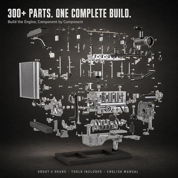 TECHING Mini Diesel Engine Model kit that Runs OHV 4-Cylinder Engine Mechanical Metal Assembly DIY Car Engine Model Kit 300+pcs DM-115