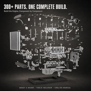TECHING Mini Diesel Engine Model kit that Runs OHV 4-Cylinder Engine Mechanical Metal Assembly DIY Car Engine Model Kit 300+pcs DM-115