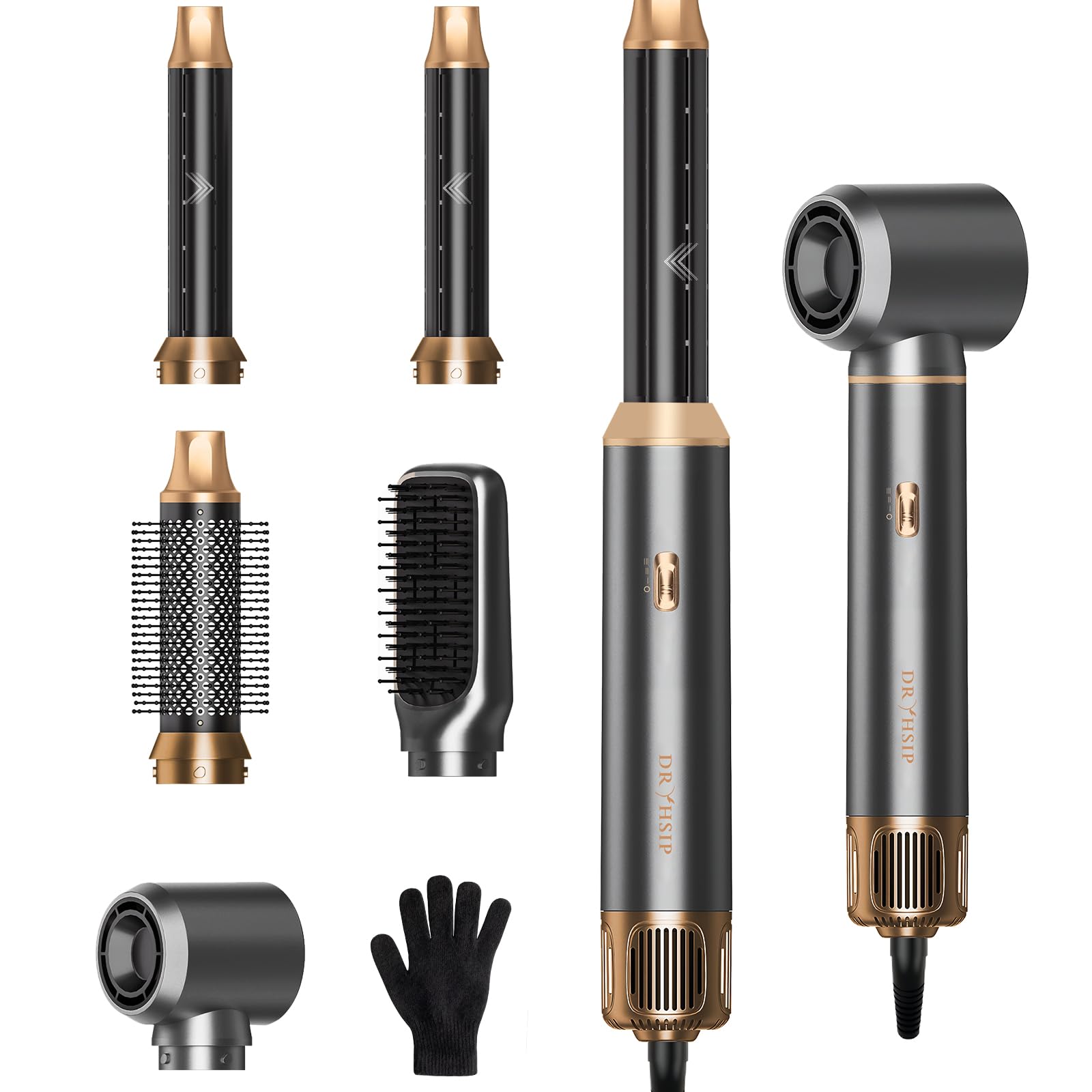 Dryhsip Warmluftbürste, 5 in 1 Hairstyler, Föhnbürste mit haartrockner für Frauen, Airstyler mit Föhn, Glätten,Lockenstab Automatisch, Haarglätter, Rundbürstenföhn,3 Temperaturen, Eurostecker
