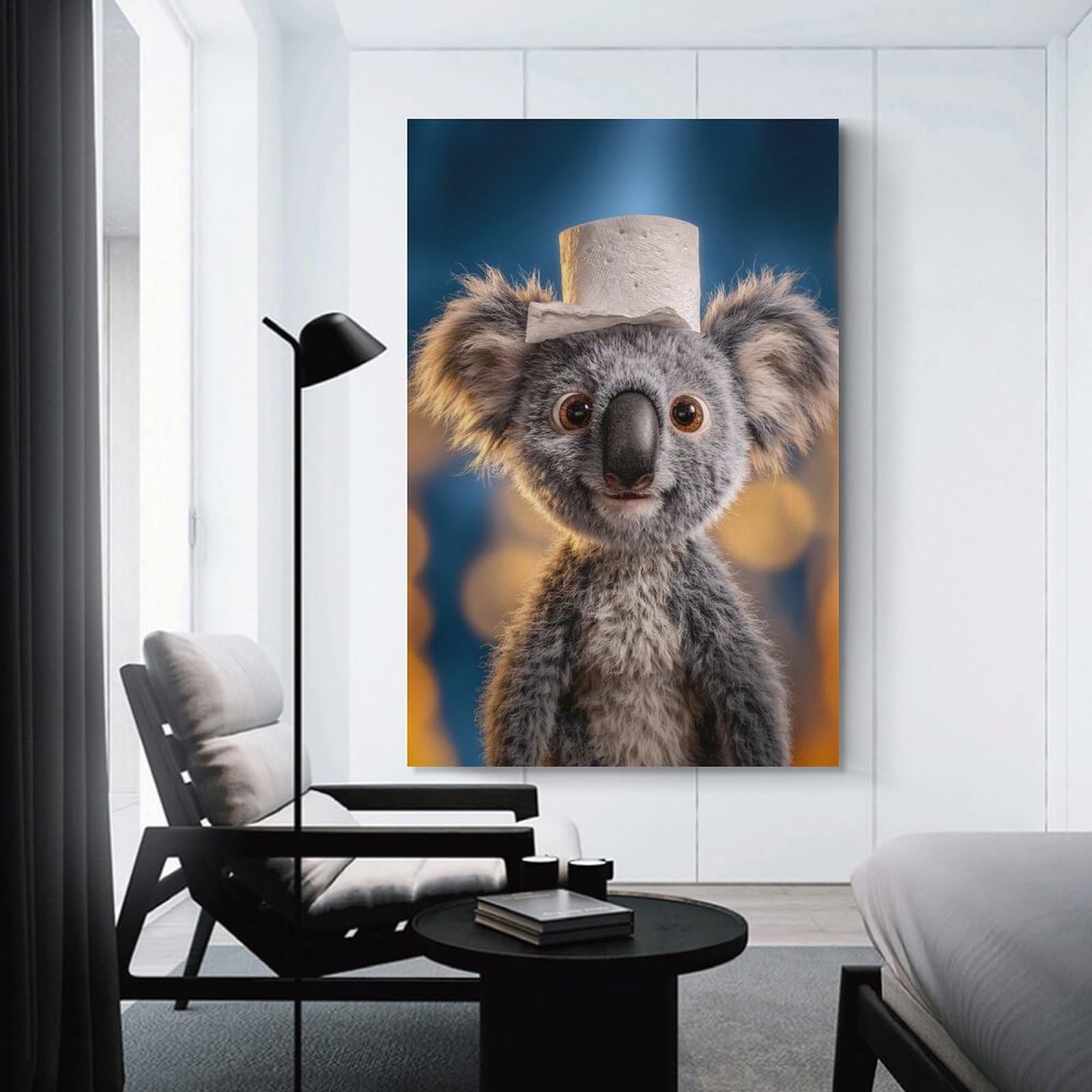 Junmoney Unframe-Style-3 Koala With Toilet Paper Hat Wall Picture Print 08X12inch(20X30cm), For Lounge Decor, Offices Or Entryway Styling, Versatile Wall Decor For Many Rooms