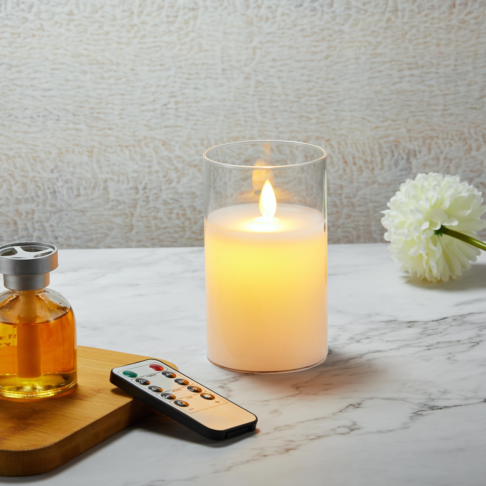 Koelaa LED Candles, Glass Battery Operated Candle, Flameless Battery Candles with Remote, Flickering LED Candle Glass with Timer for Christmas, Halloween, Festivals Decoration-7.5 * 10cm