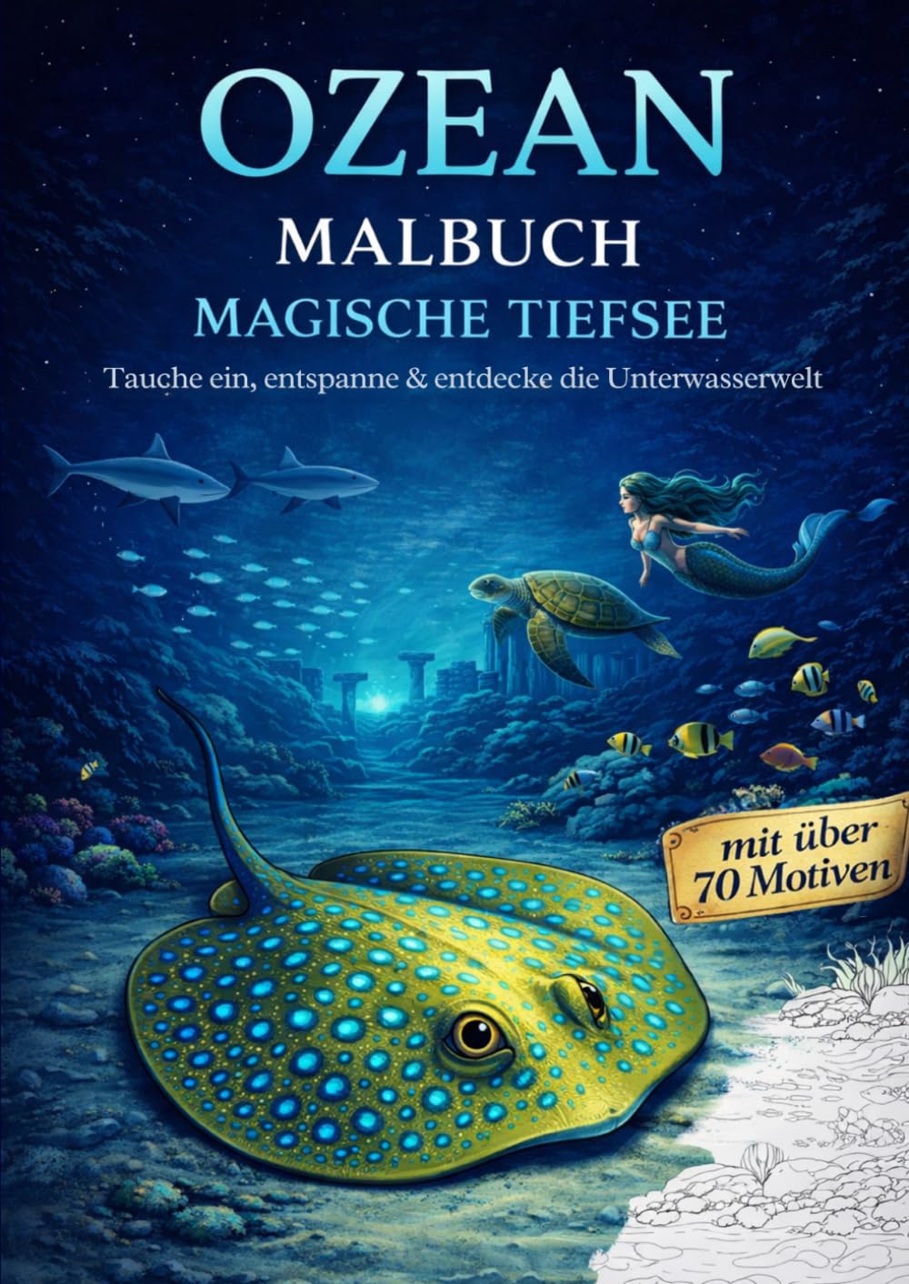 Ozean Malbuch – Magische Tiefsee: Über 70 Motive zum Entspannen & Kreativsein: Ausmalbuch für Erwachsene & Jugendliche | Unterwasserwelt, Meerestiere & Tiefsee Szenen