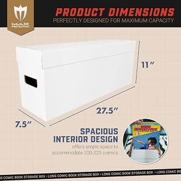 Max Protection Comic Book Long Box - 5 Count Storage Boxes | White Corrugated Cardboard, 200 lb Test, Stackable, Removable Lid, Made in USA, Comics and Magazines