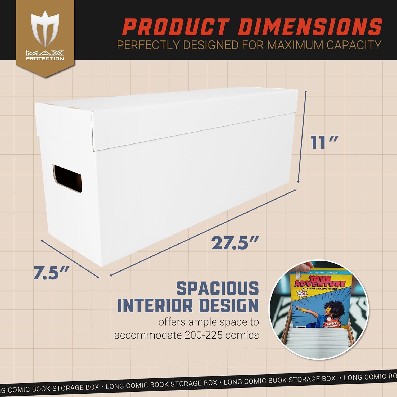 Max Protection Comic Book Storage Box - 2 Count Long Comic Book Boxes with White Corrugated Cardboard - — view 2