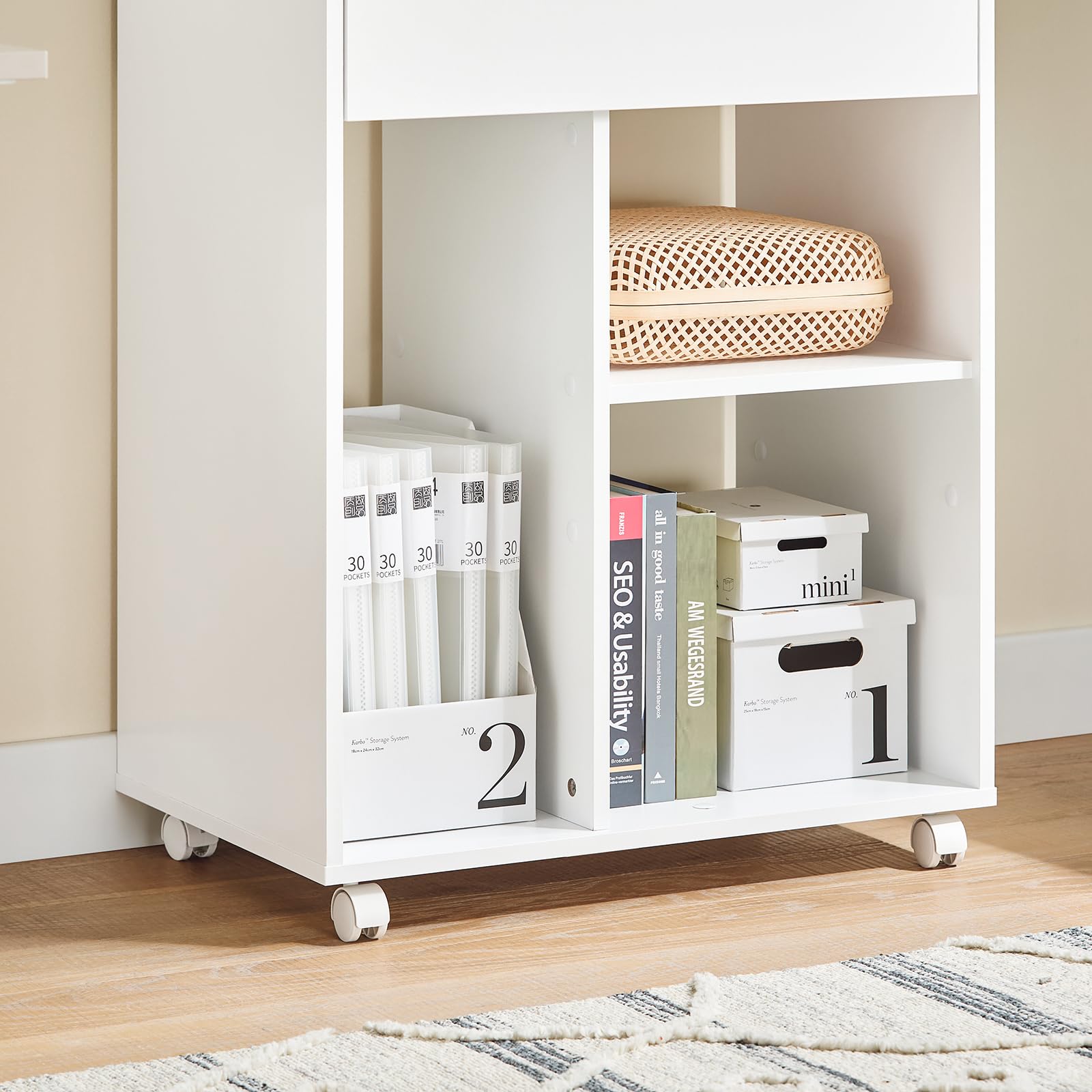 SoBuy Carrello da ufficio Carrello Portaoggetti con Cassetto Tavolino stampante 63x42x88cm ASK10-WN