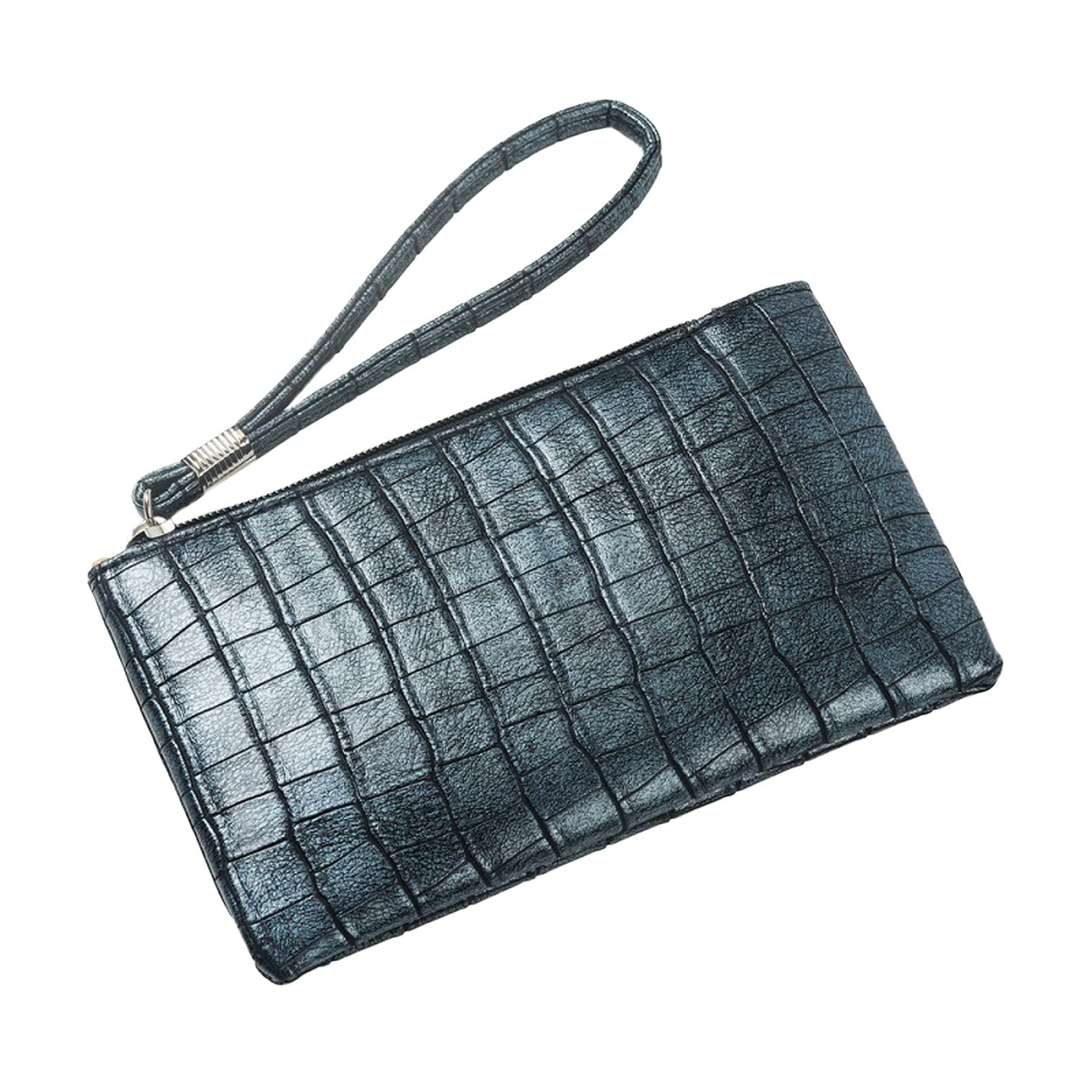 GenericWallet for Women Large Capacity Purse Wristlet Clutch,Ethnic Style Geometric Large Capacity Long Purse Blue