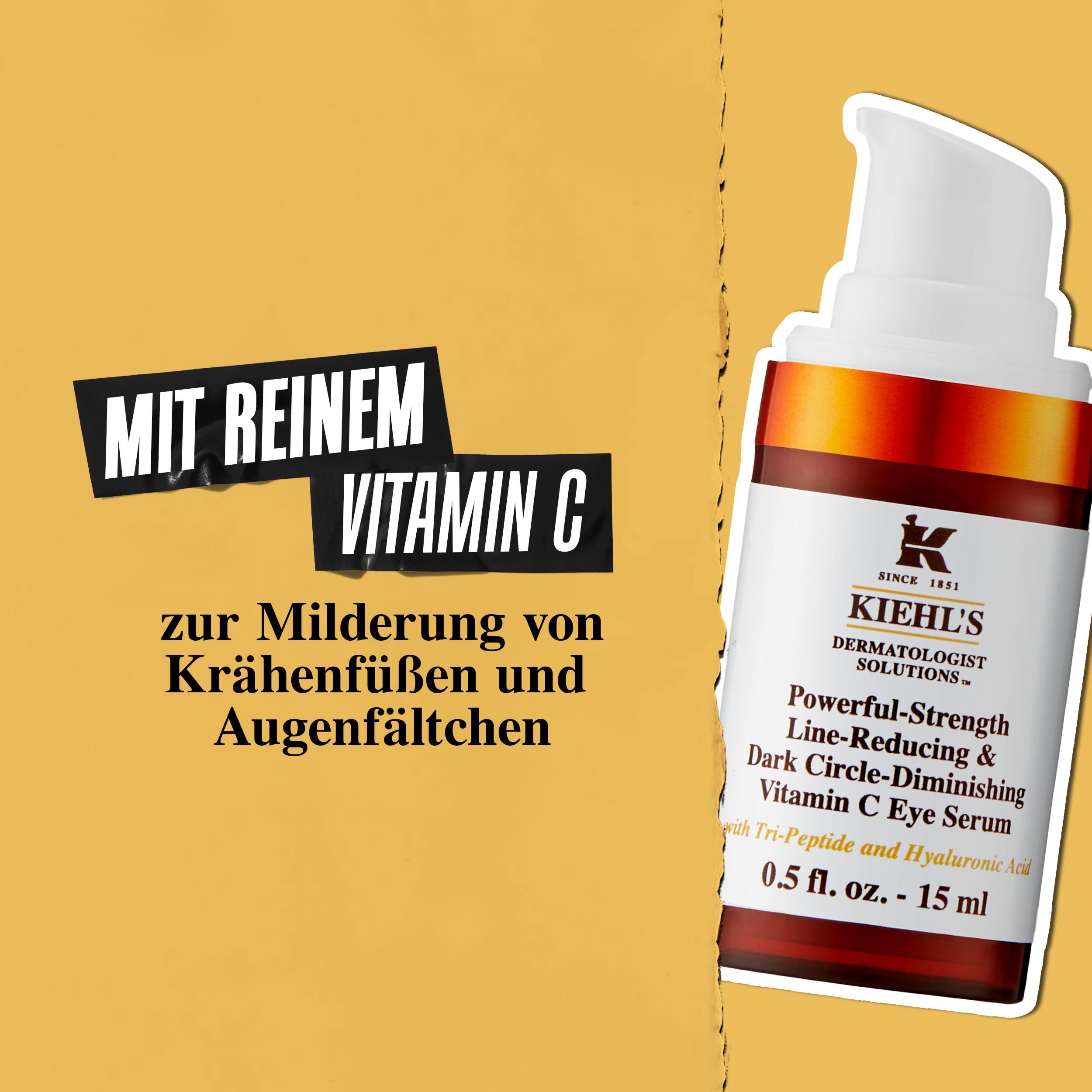 KIEHL'S Powerful-Strength Line-Reducing & Dark Circle Diminishing Vitamin C Eye Serum, 15 ml, Anti-Aging-Augenserum mit Vitamin C gegen dunkle Augenringe, feine Linien und Schwellungen