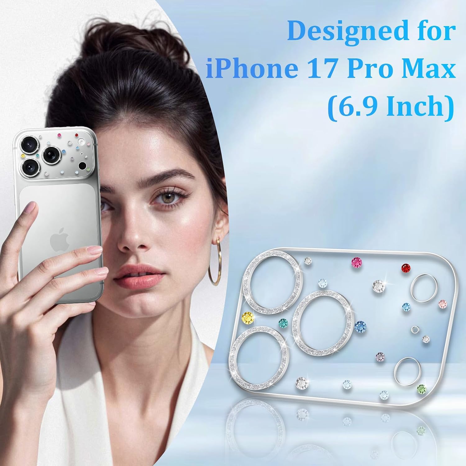 for iPhone 17 Pro Max Camera Protector, Ultra HD Clear with Polka Dots Diamond Design,[Shatterproof][Strong Adsorption]Pretty Aesthetic Girly Cute Camera Lens Protector for iPhone 17 Pro Max Women